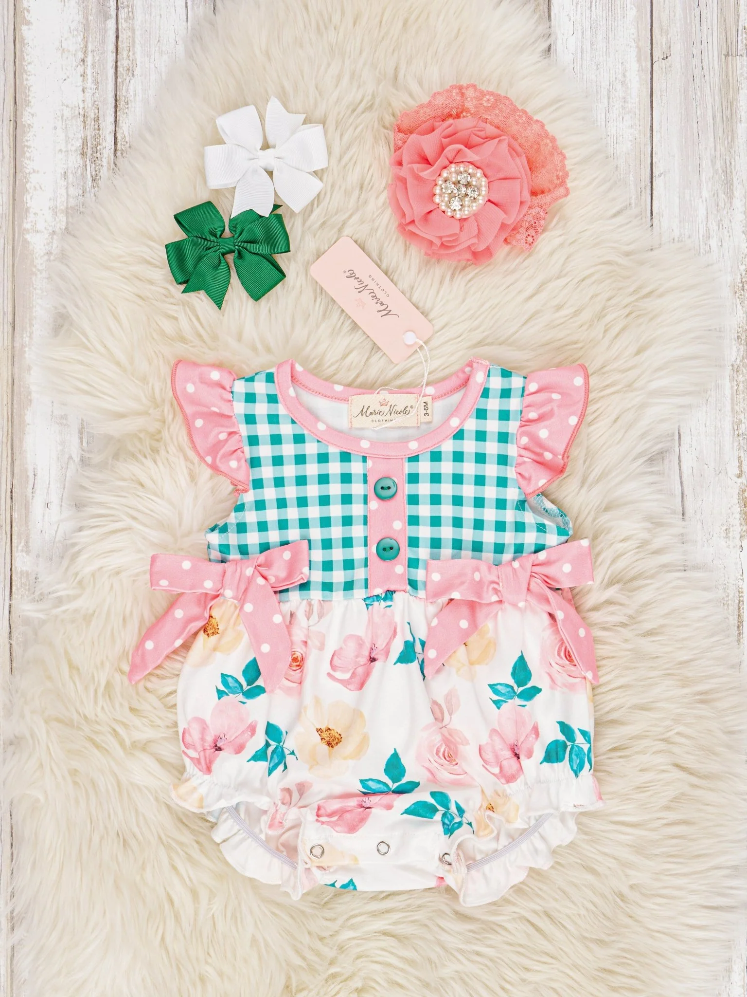 Gingham Floral Flutter Sleeve Bubble Romper