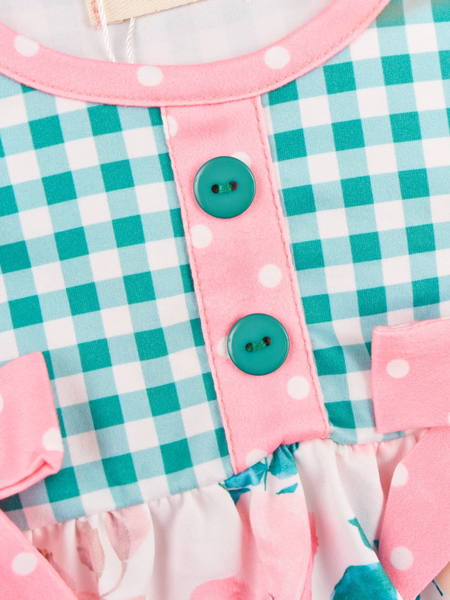 Gingham Floral Flutter Sleeve Bubble Romper - Image 3