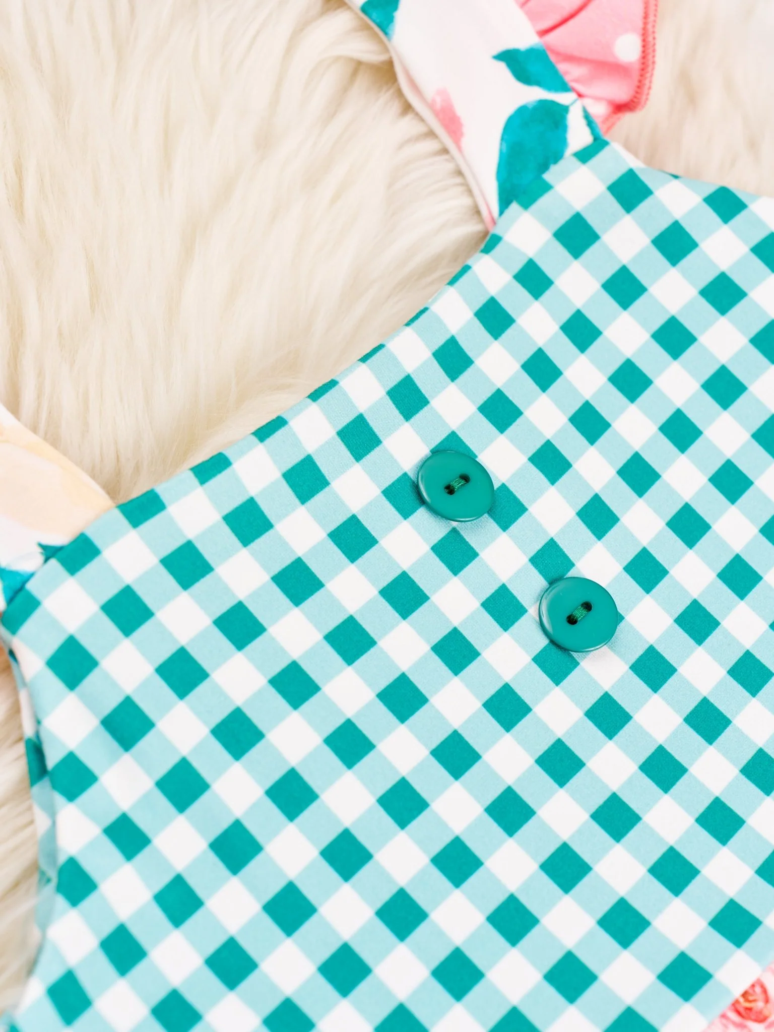 Gingham Floral Flutter Sleeve Dress - Image 2