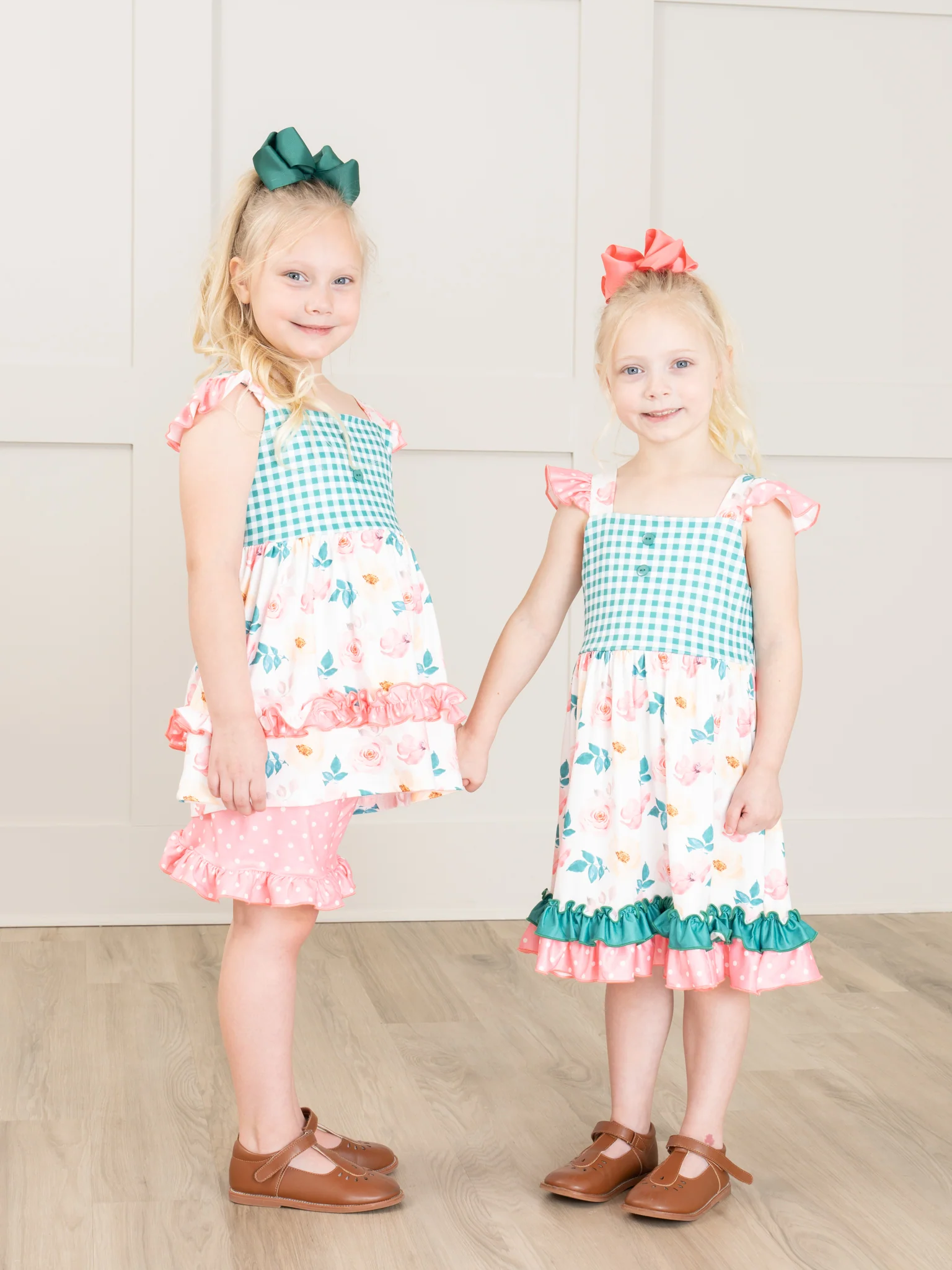 Gingham Floral Flutter Sleeve Dress - Image 3