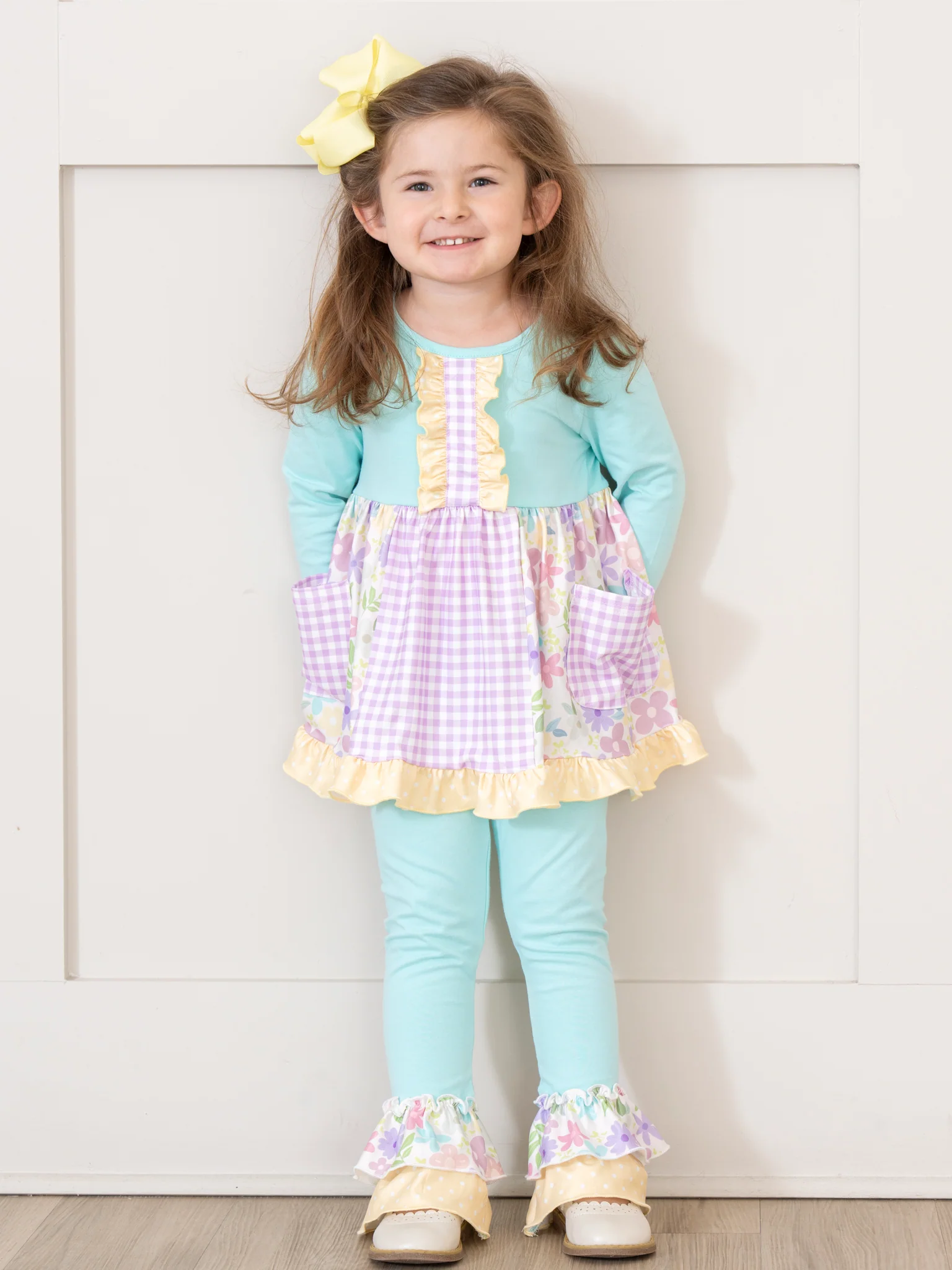 Gingham Floral Garden Ruffle Outfit