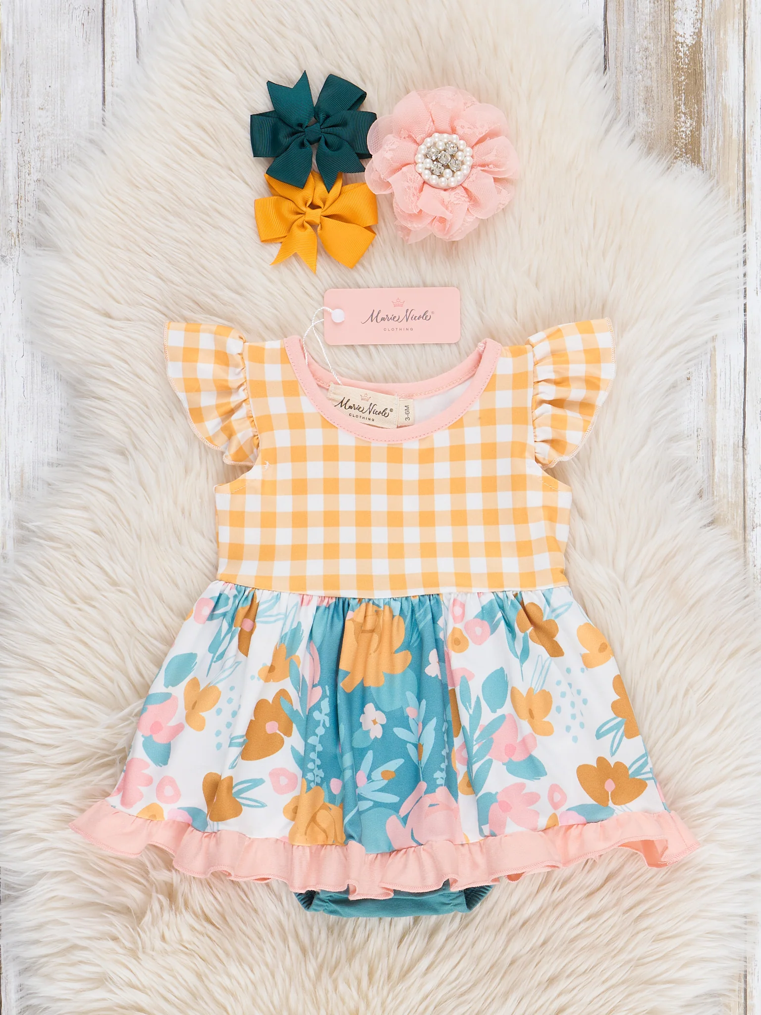 Gingham Garden Ruffle Bubble Romper