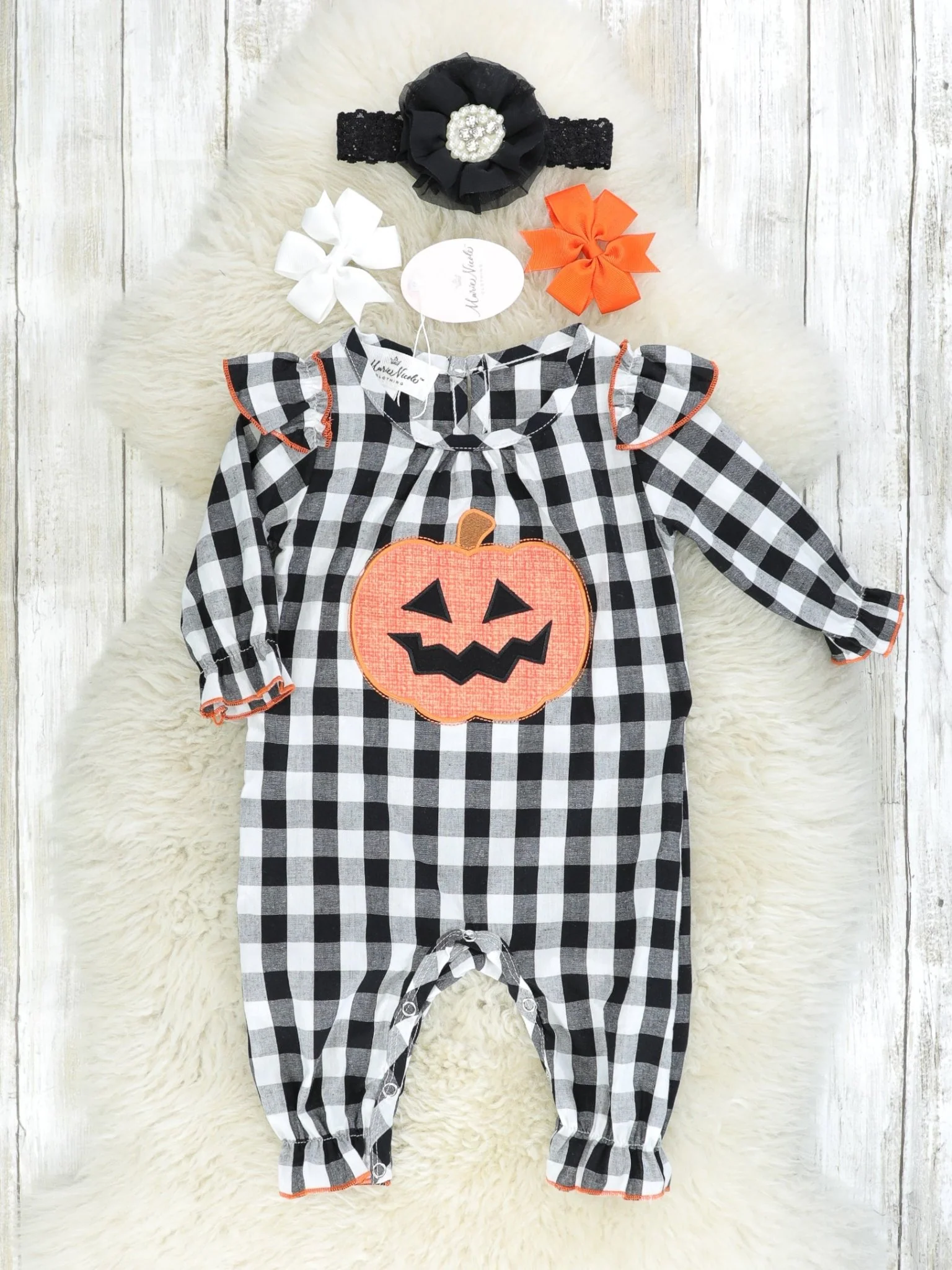Gingham Jack-O-Lantern Ruffle Romper