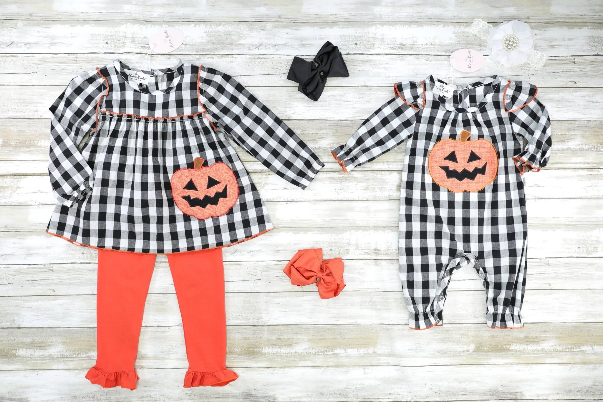 Gingham Jack-O-Lantern Top & Orange Ruffle Bottoms Outfit - Image 3