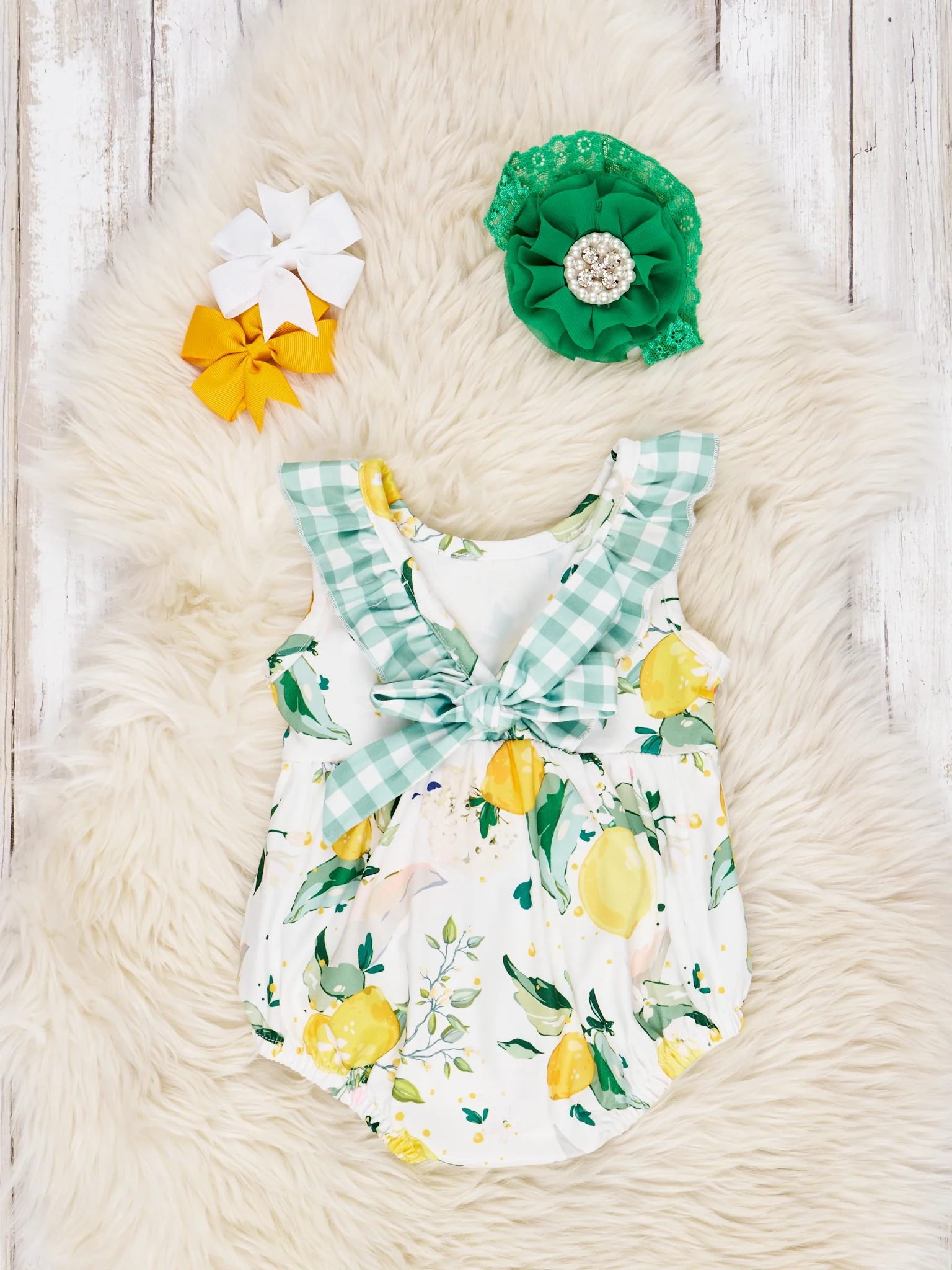 Gingham Lemon Pocket Ruffle Romper - Image 2