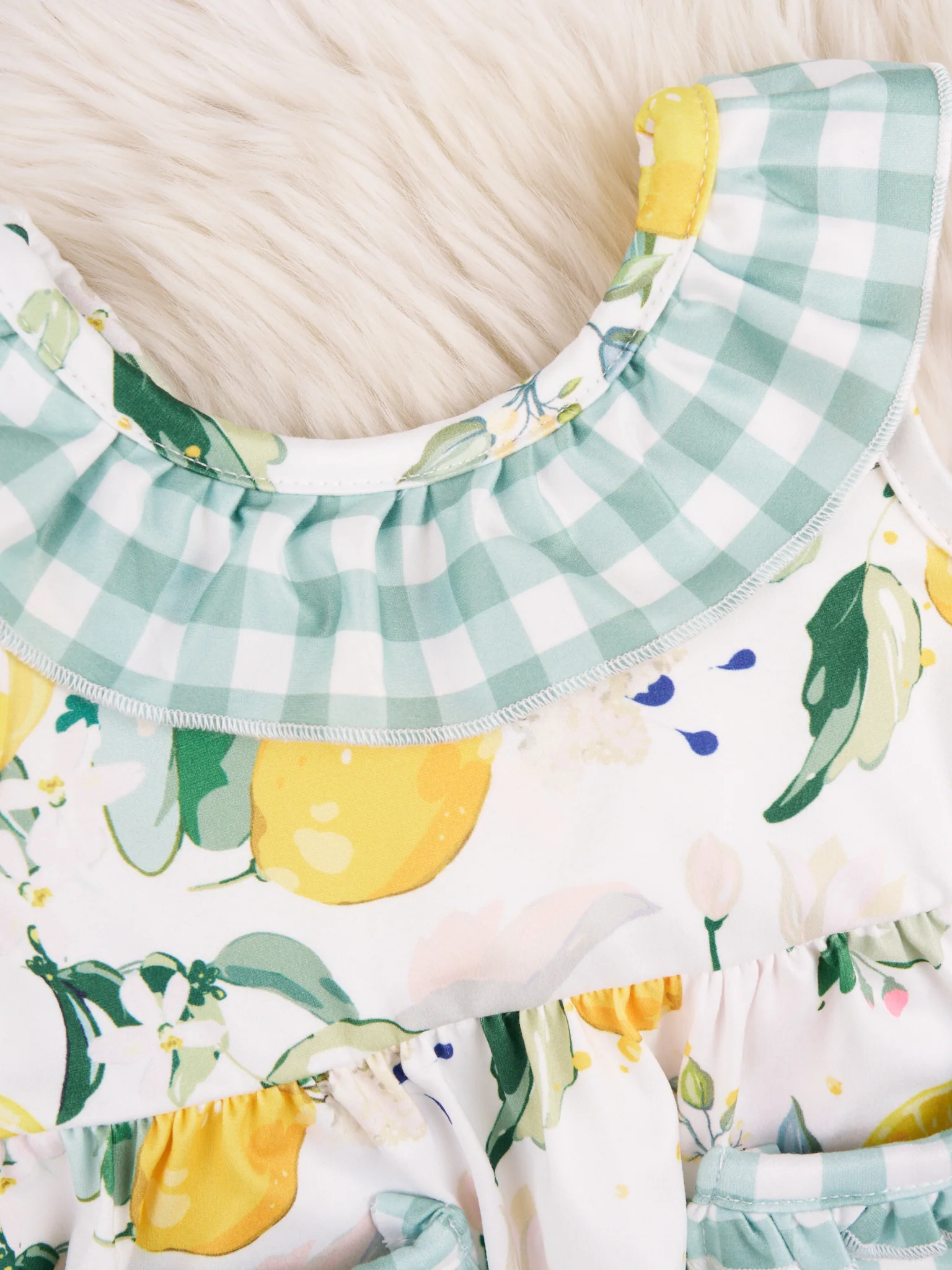 Gingham Lemon Pocket Ruffle Romper - Image 3