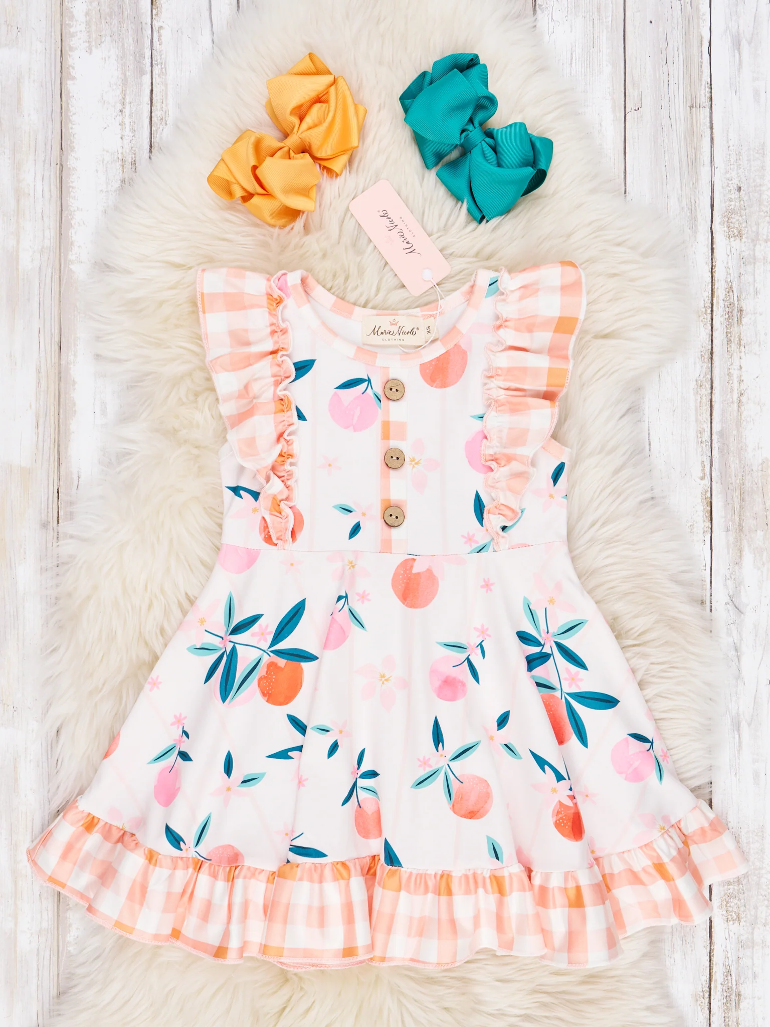 Gingham Oranges Ruffle Dress