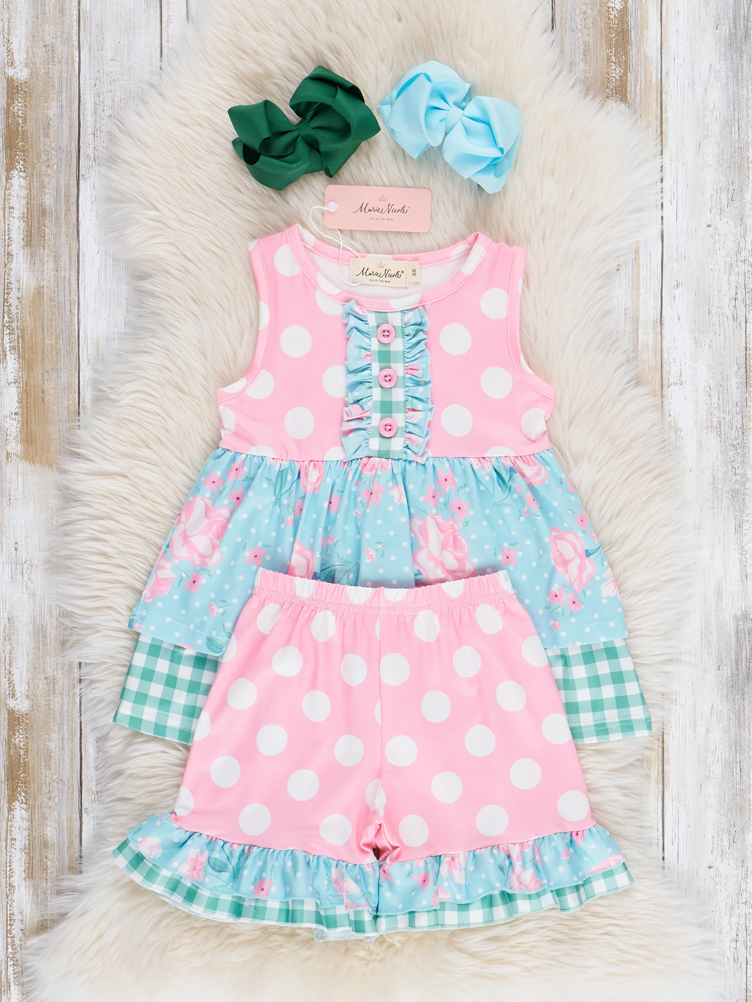 Gingham Polka Dot Garden Ruffle Outfit - Image 2
