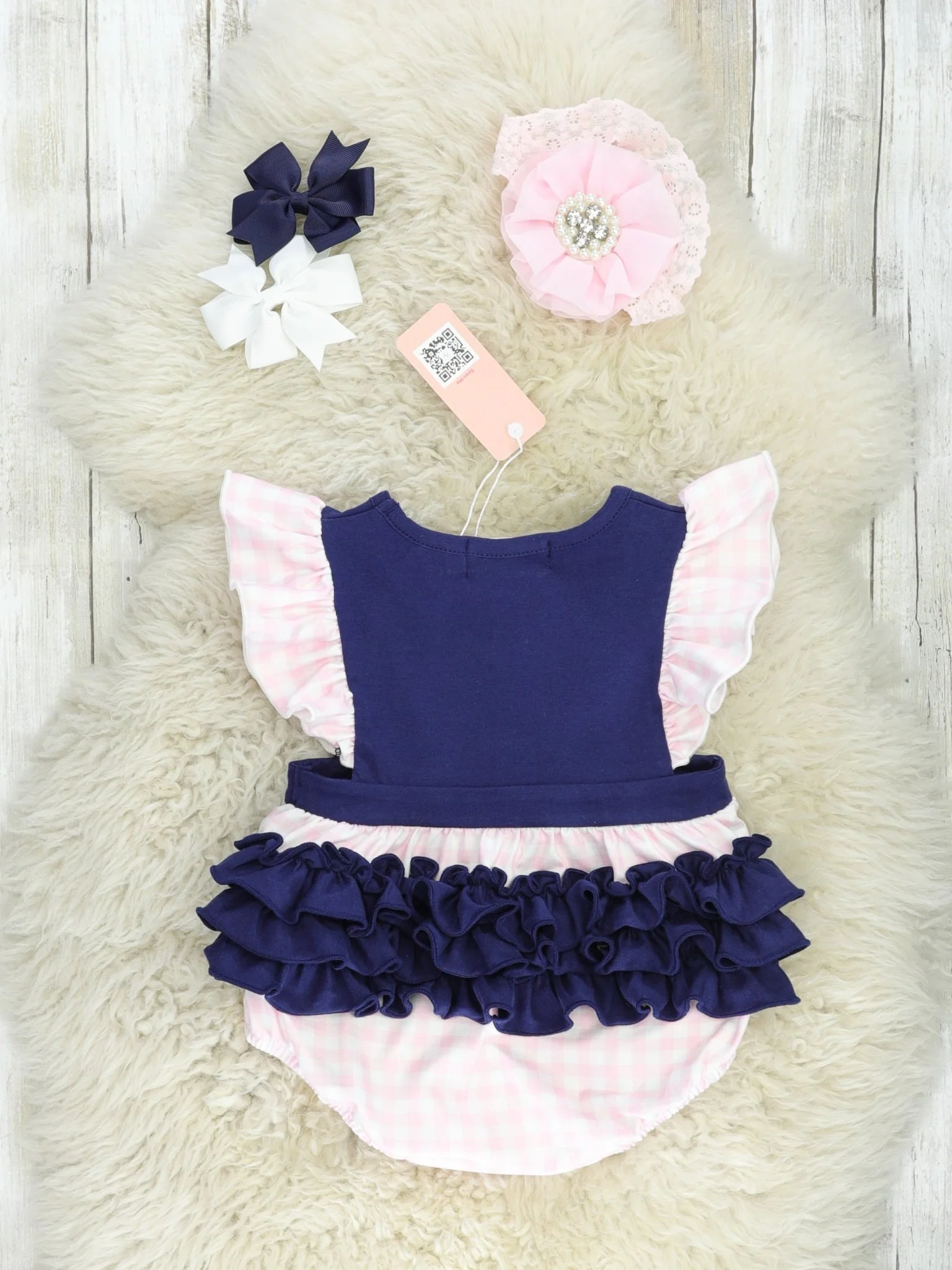 Gingham Sailboat Ruffle Bubble Romper - Image 2