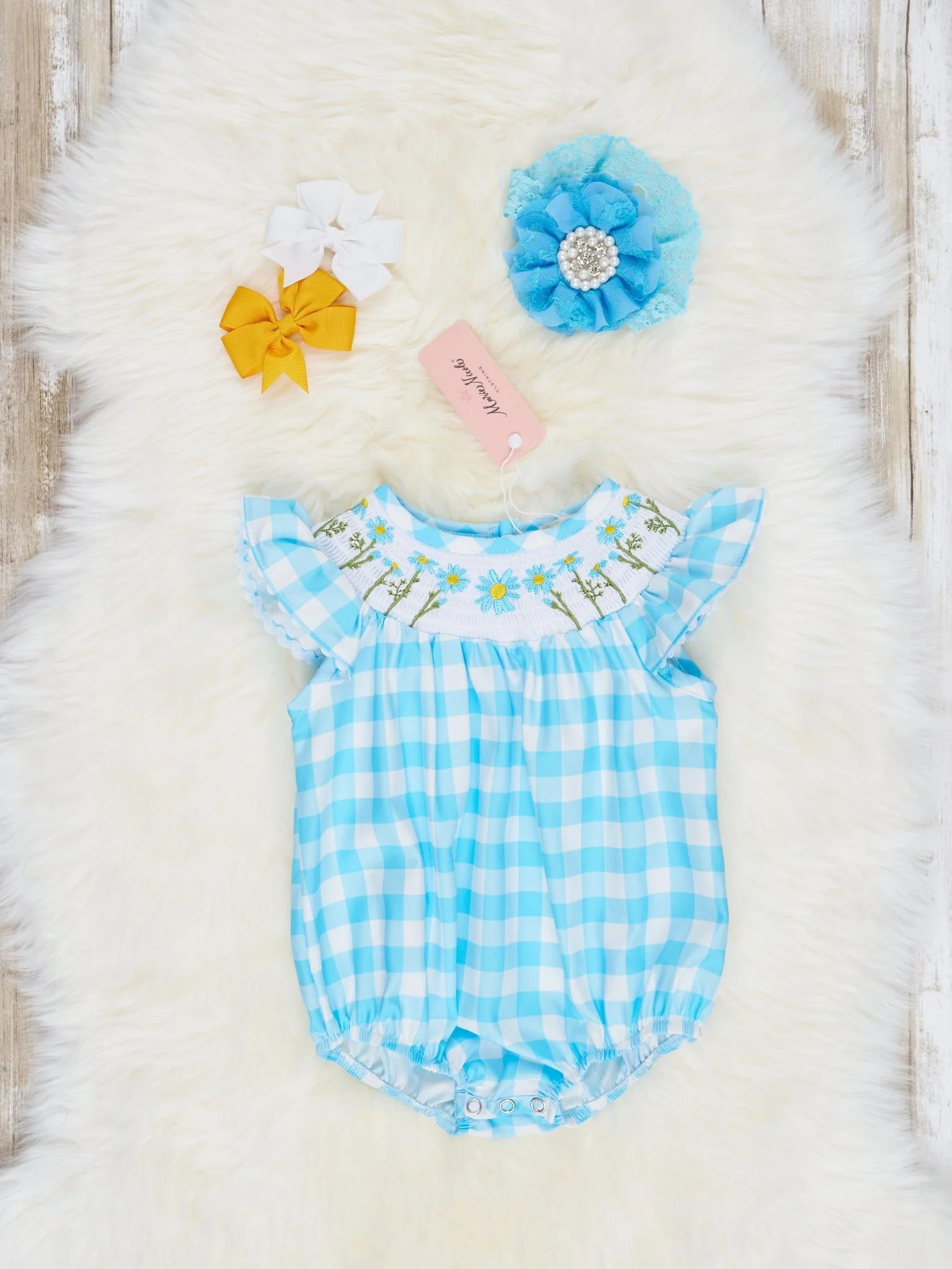 Gingham Smocked Daisy Bubble Romper
