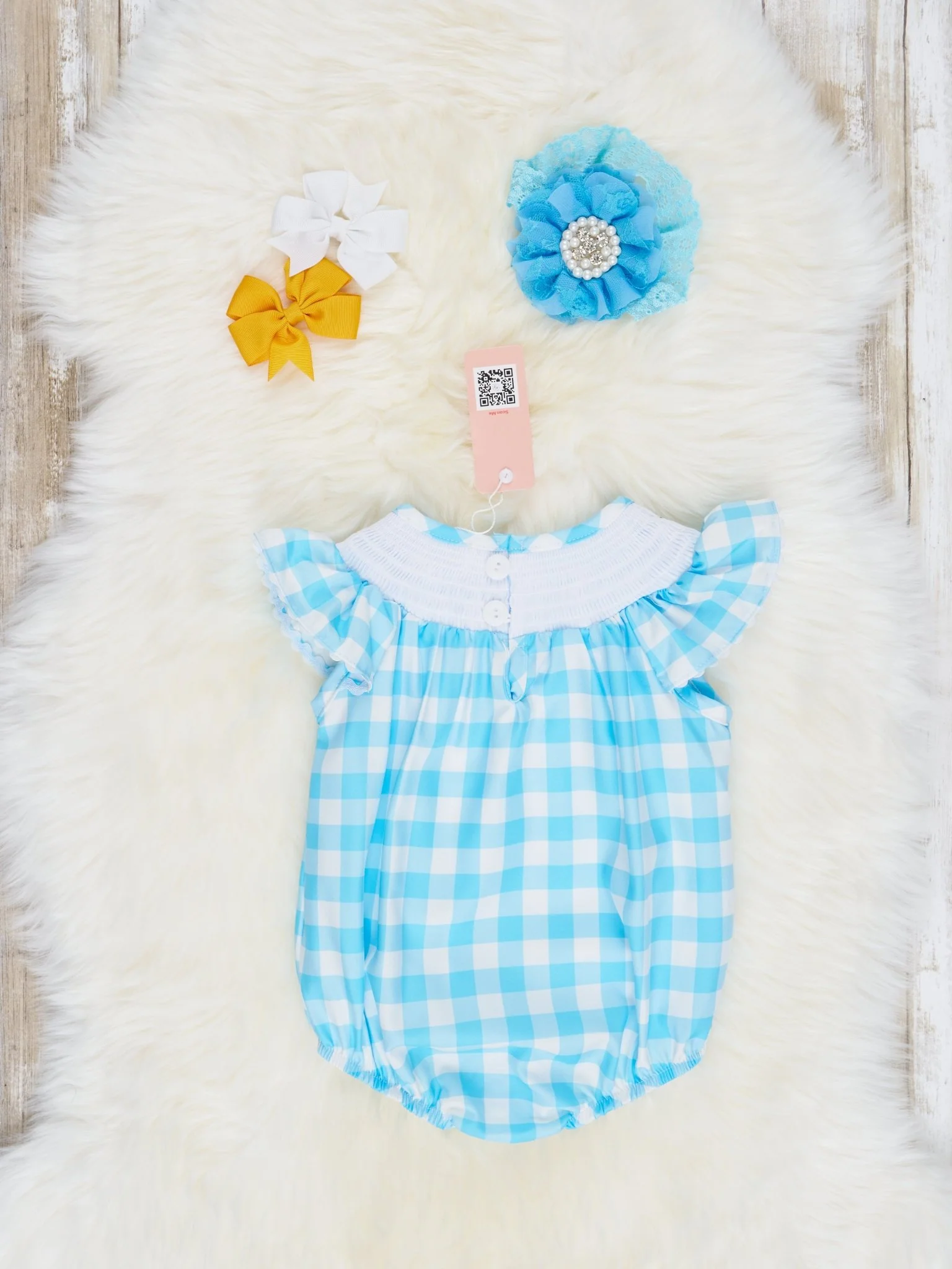 Gingham Smocked Daisy Bubble Romper - Image 2