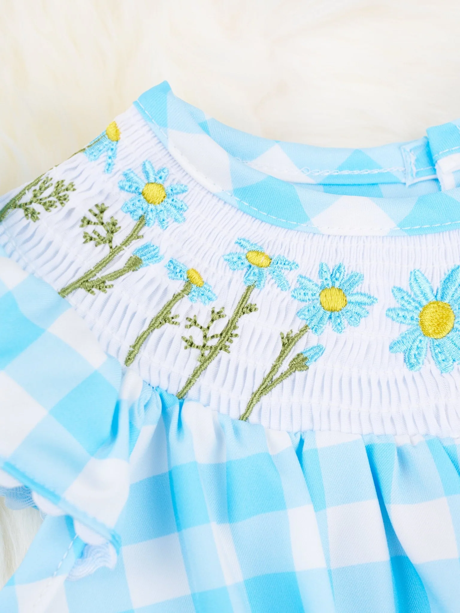 Gingham Smocked Daisy Bubble Romper - Image 3