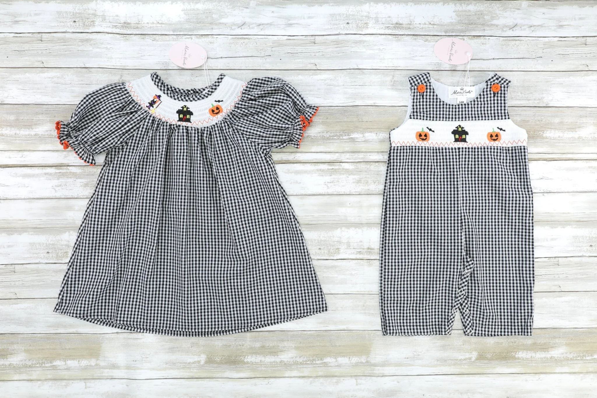 Gingham Smocked Halloween Romper - Image 2