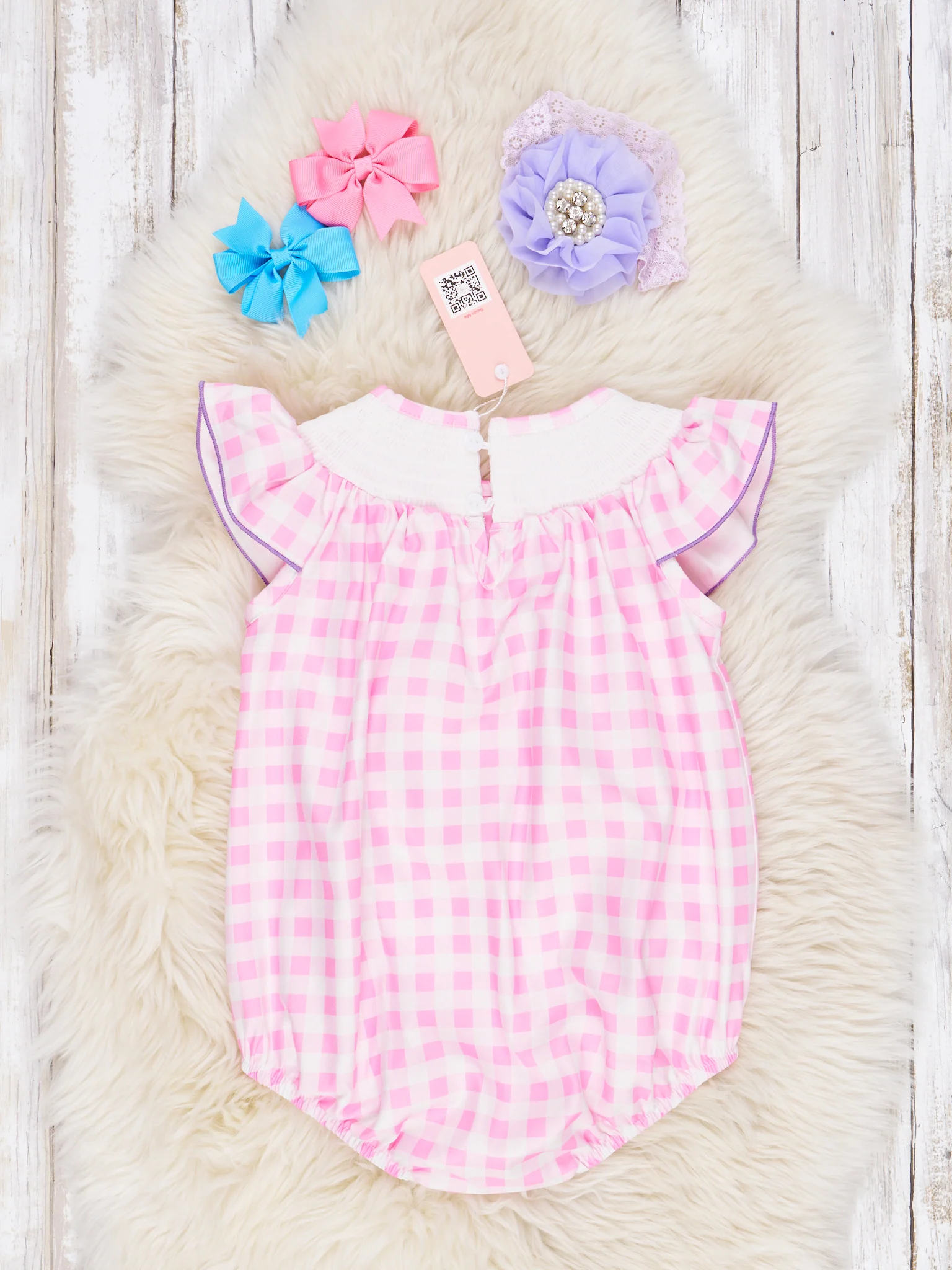 Gingham Smocked Party Romper - Image 2