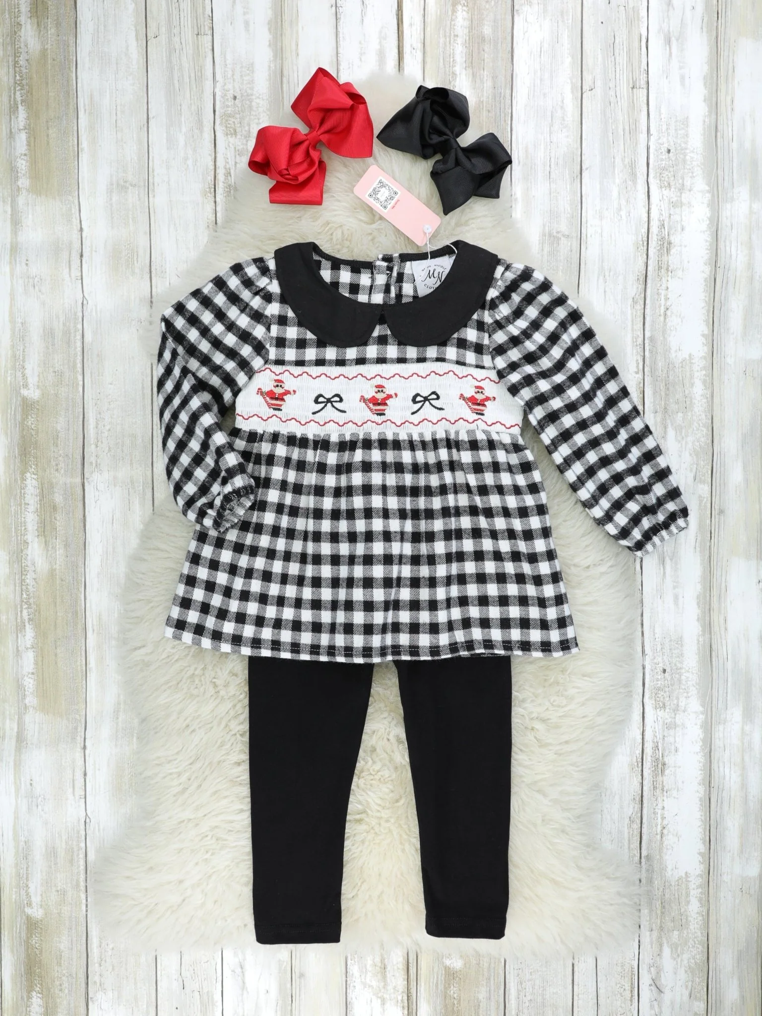 Gingham Smocked Santa Vintage Outfit