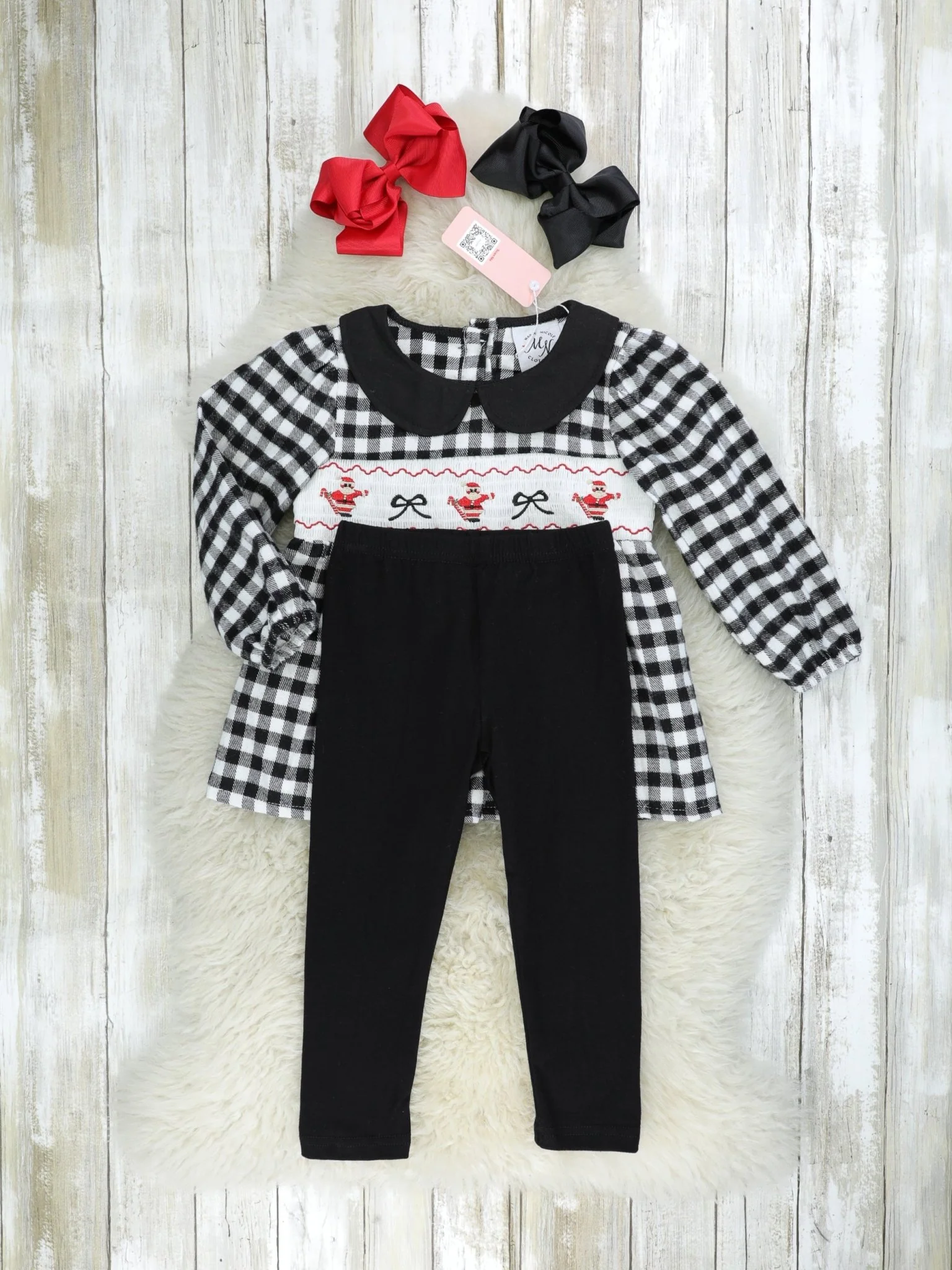 Gingham Smocked Santa Vintage Outfit - Image 2
