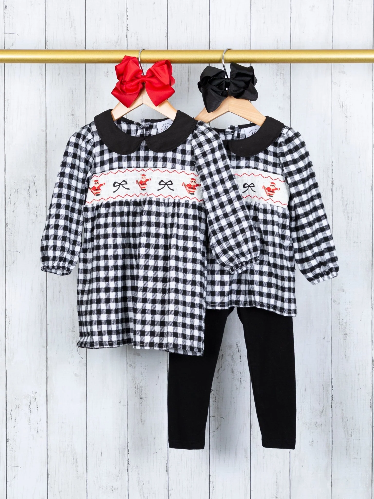 Gingham Smocked Santa Vintage Outfit - Image 3