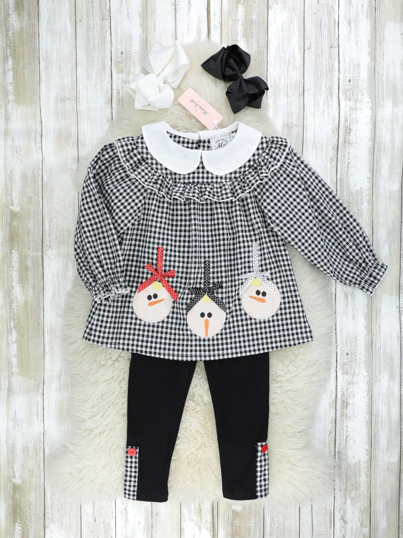 Gingham Snowman Vintage Ruffle Outfit