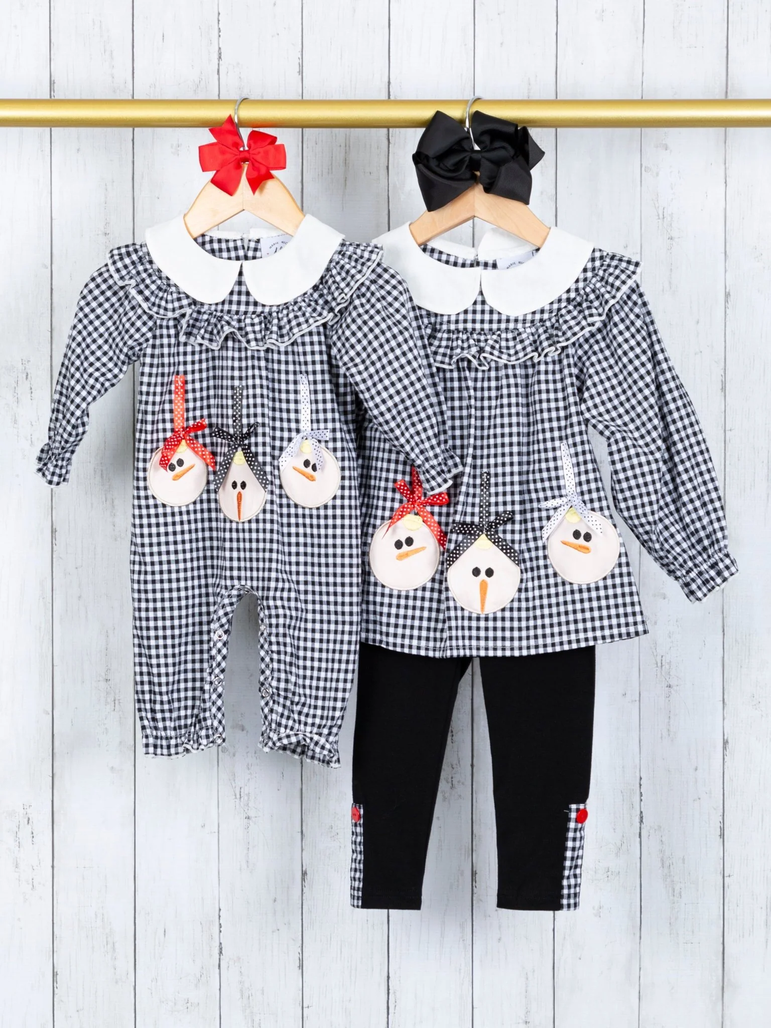 Gingham Snowman Vintage Ruffle Outfit - Image 3