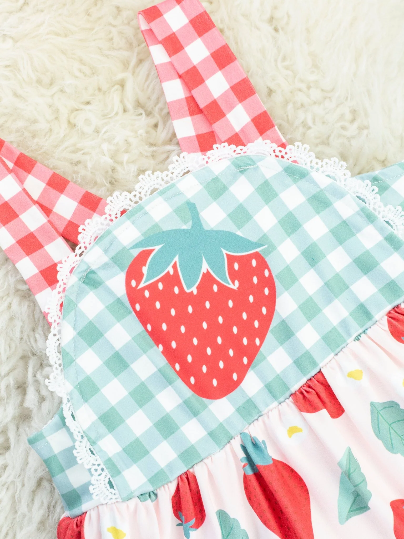 Gingham Strawberry Ruffle Dress - Image 2