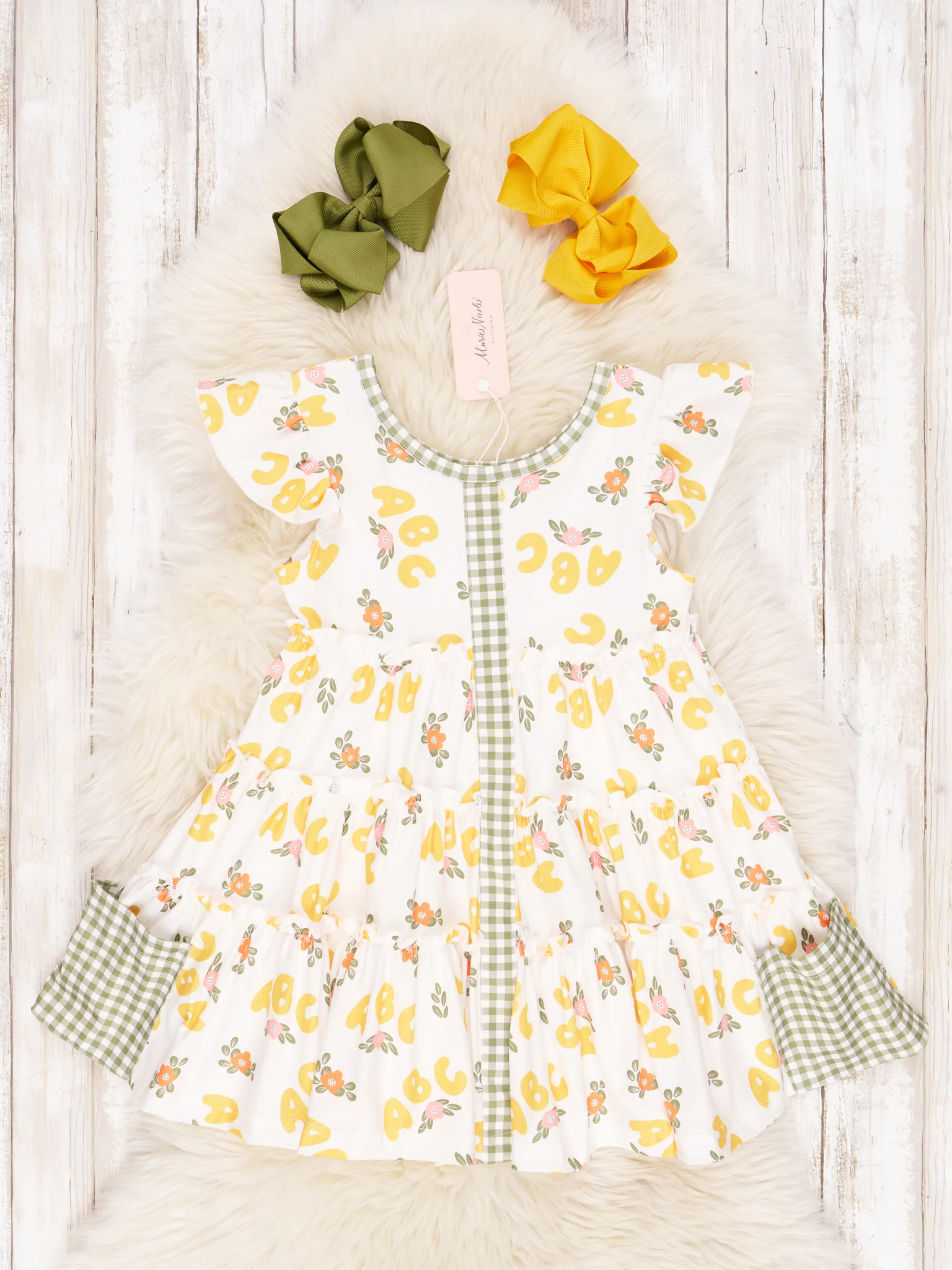 Gingham Yellow ABC Ruffle Dress