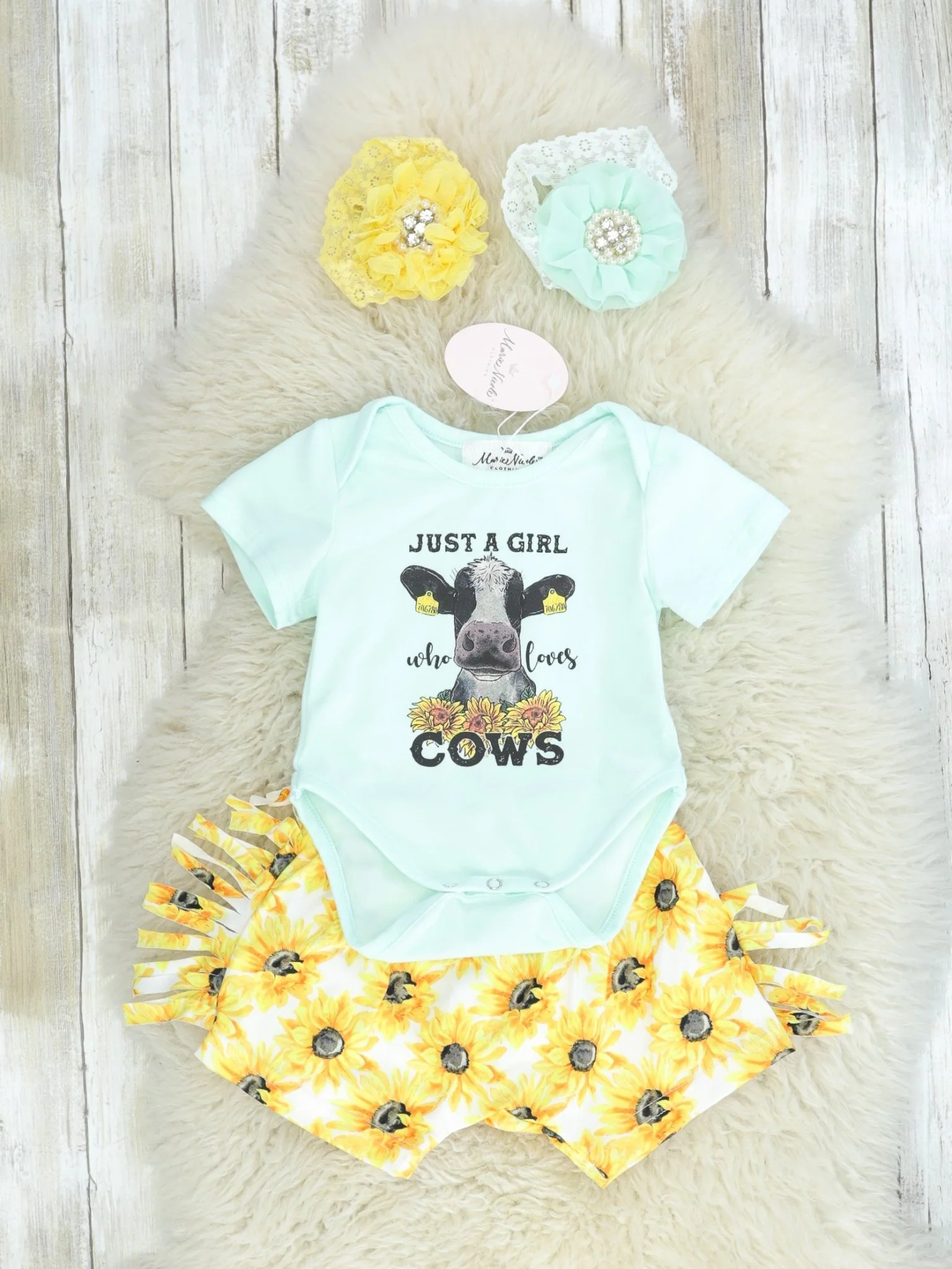 Girl Who Loves Cows Sunflower Fringe Bloomer Outfit - Image 2