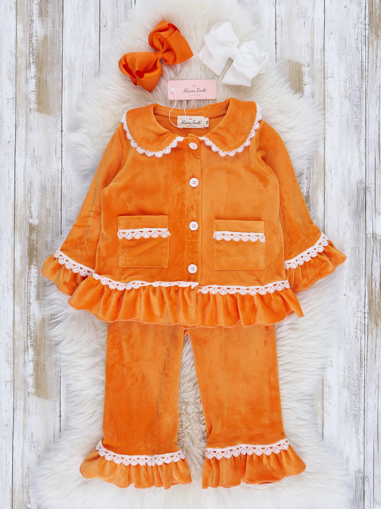 Girls' Autumn Velvet Ruffle Pajamas - Image 3
