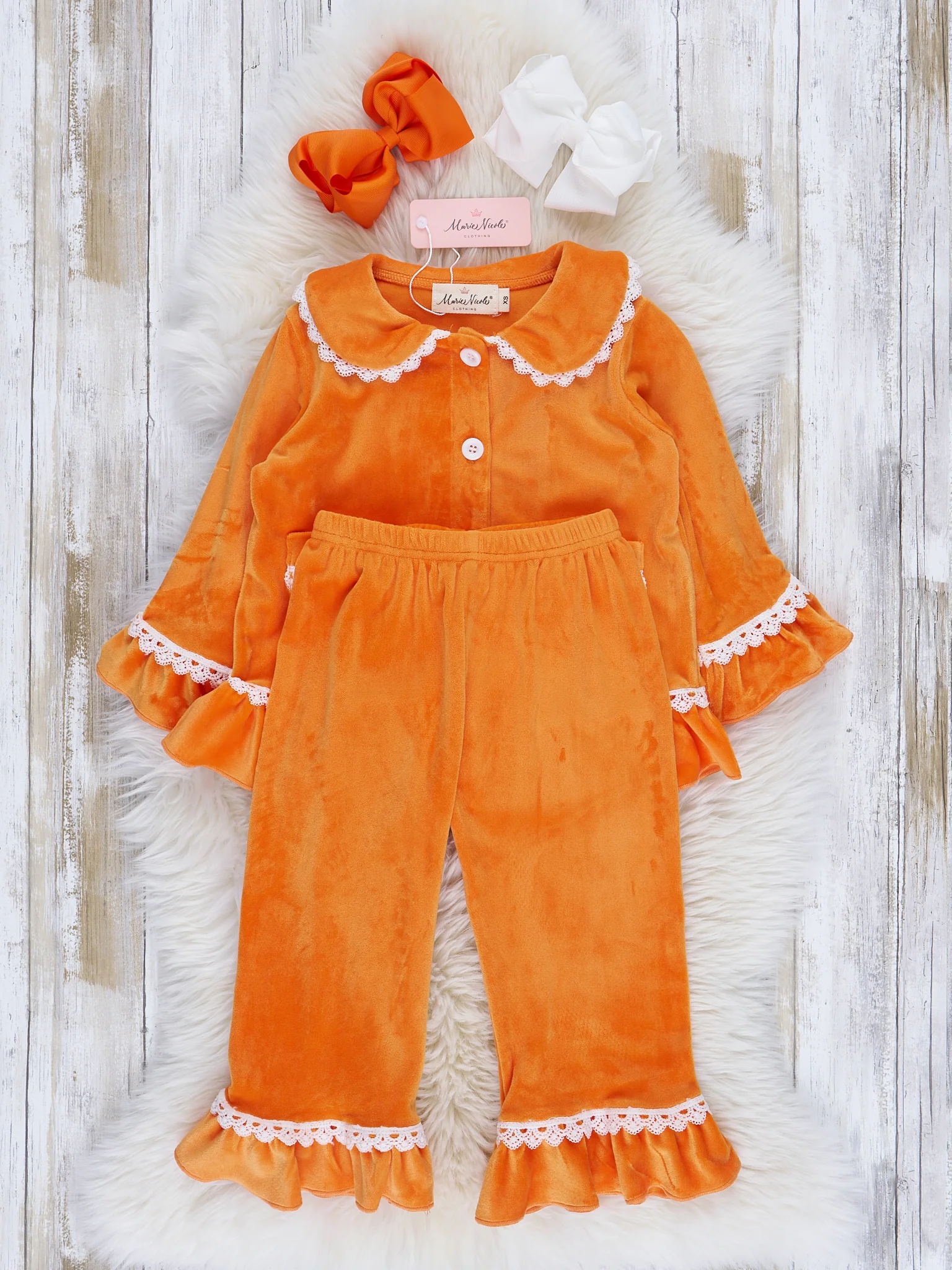 Girls' Autumn Velvet Ruffle Pajamas - Image 4