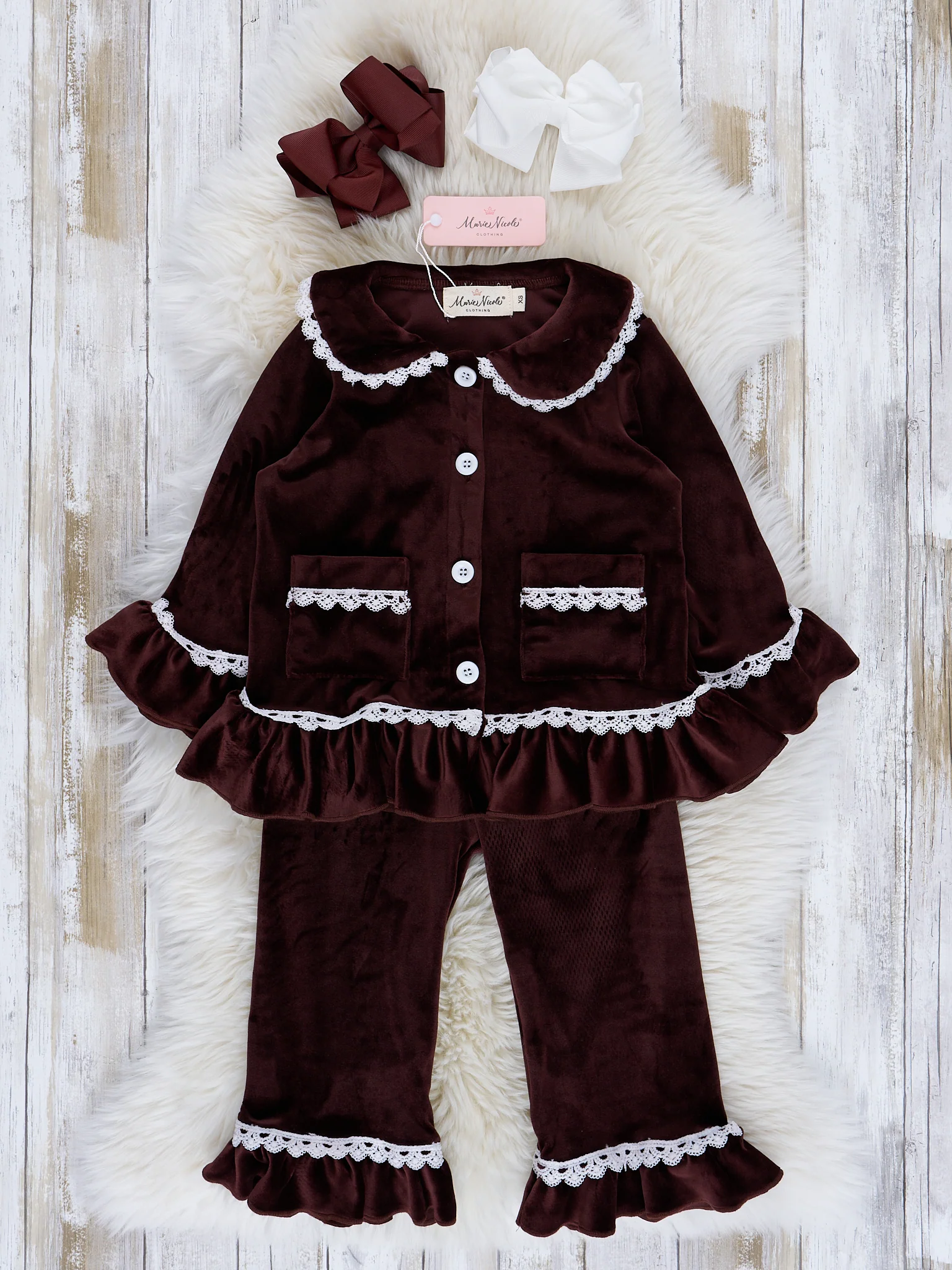 Girls' Autumn Velvet Ruffle Pajamas - Image 5
