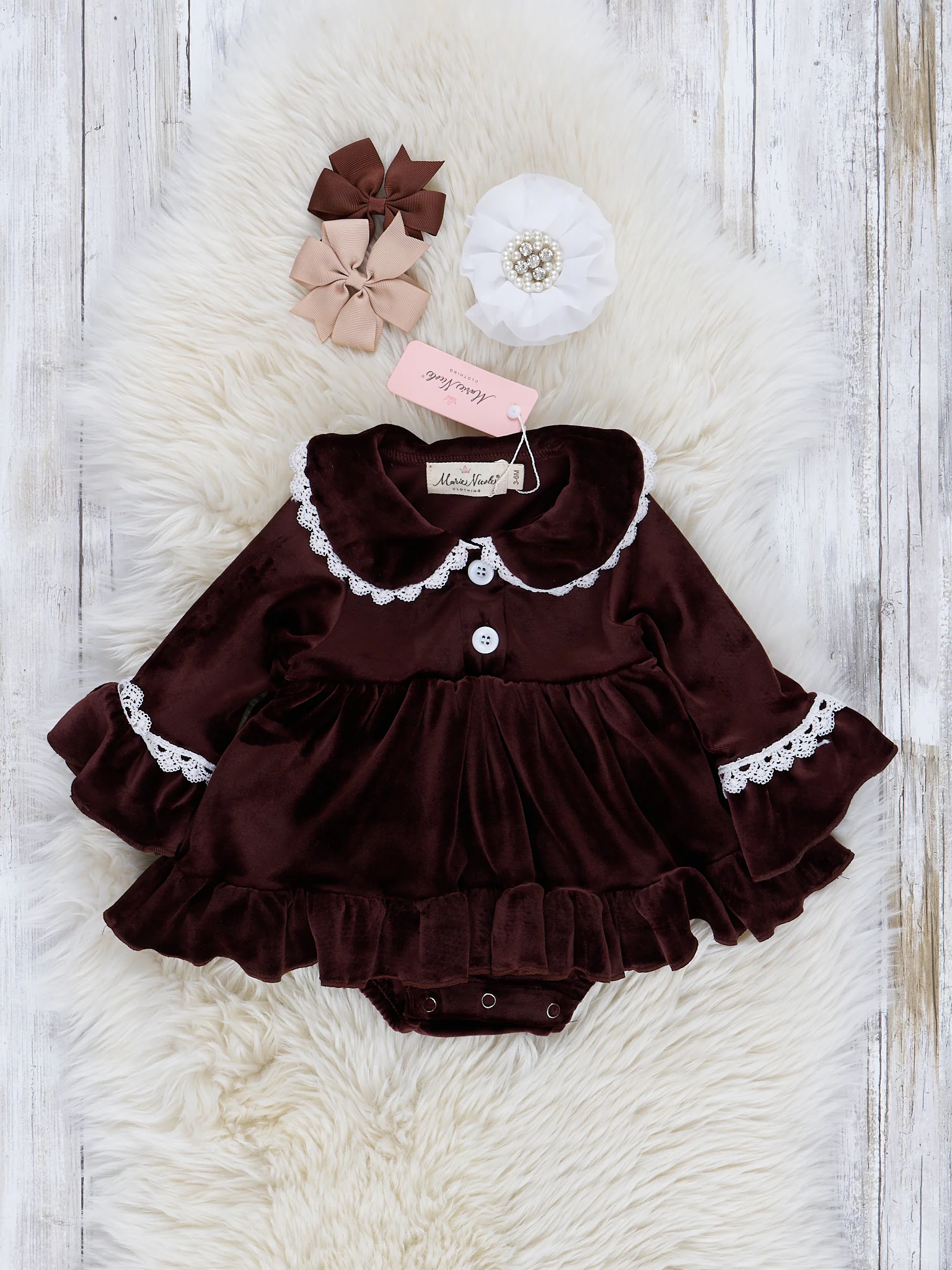 Girls' Autumn Velvet Ruffle Romper