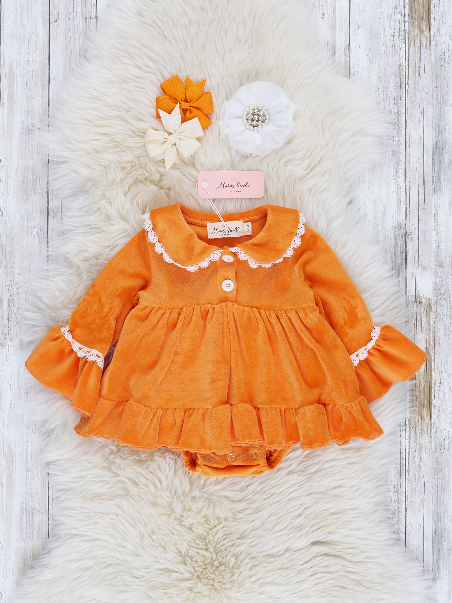 Girls' Autumn Velvet Ruffle Romper - Image 2