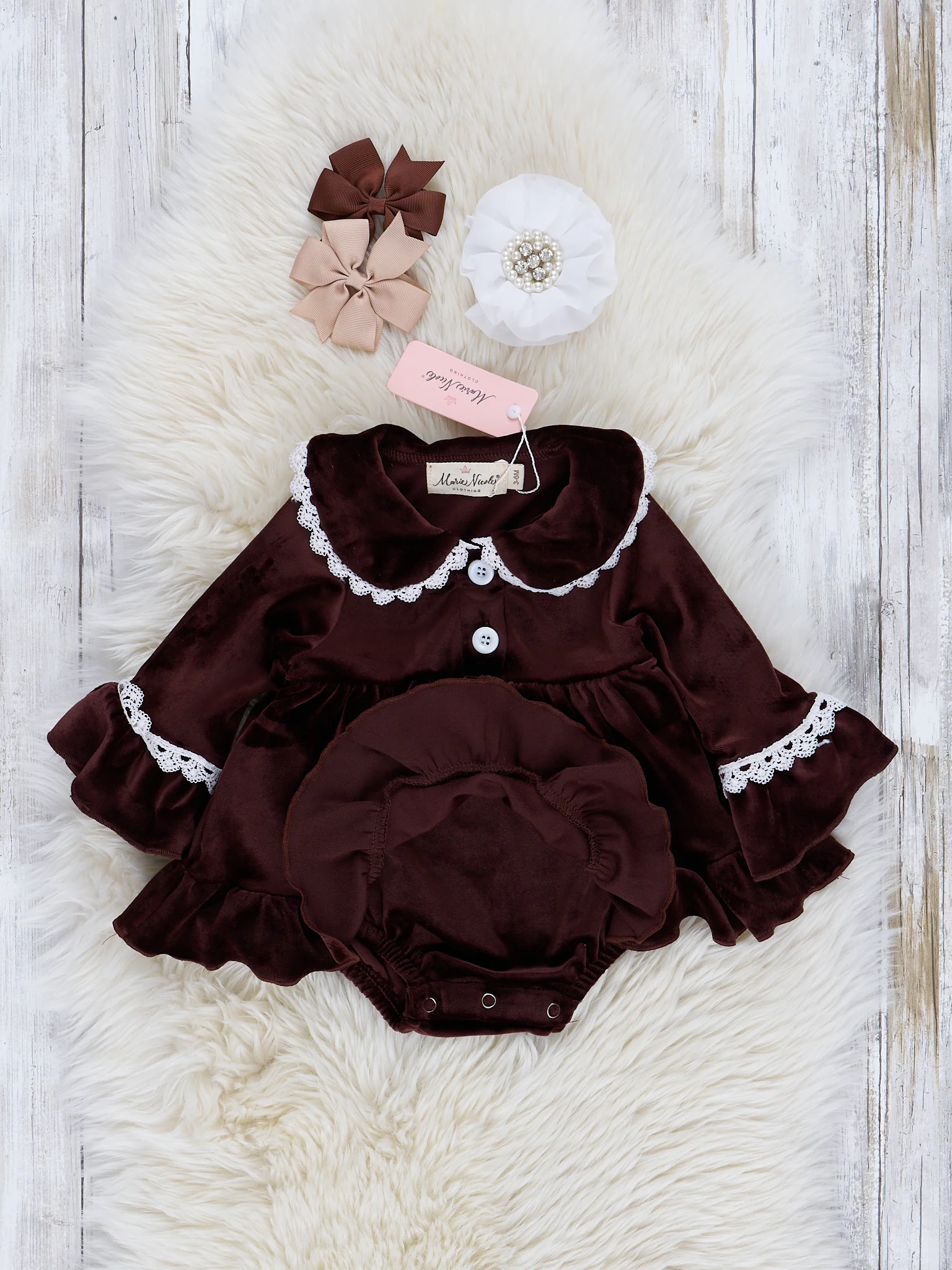 Girls' Autumn Velvet Ruffle Romper - Image 3