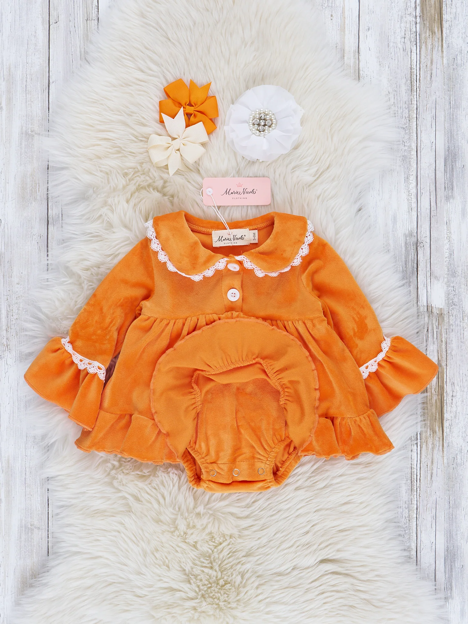 Girls' Autumn Velvet Ruffle Romper - Image 4