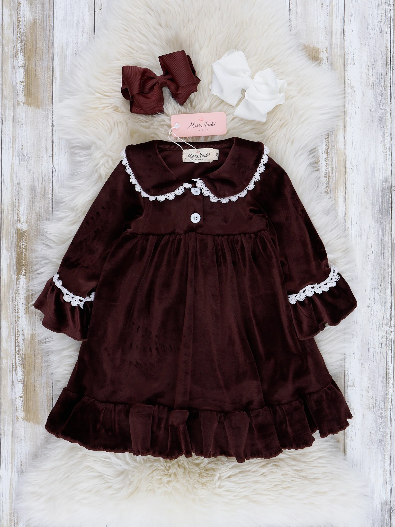 Girls' Autumn Velvet Ruffle Sleep Gown