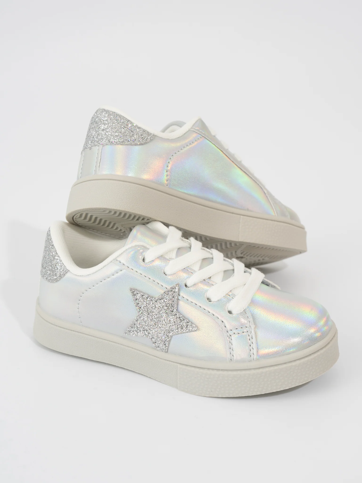 Girls' Sparkle Star Sneaker - Holographic Silver - Image 6