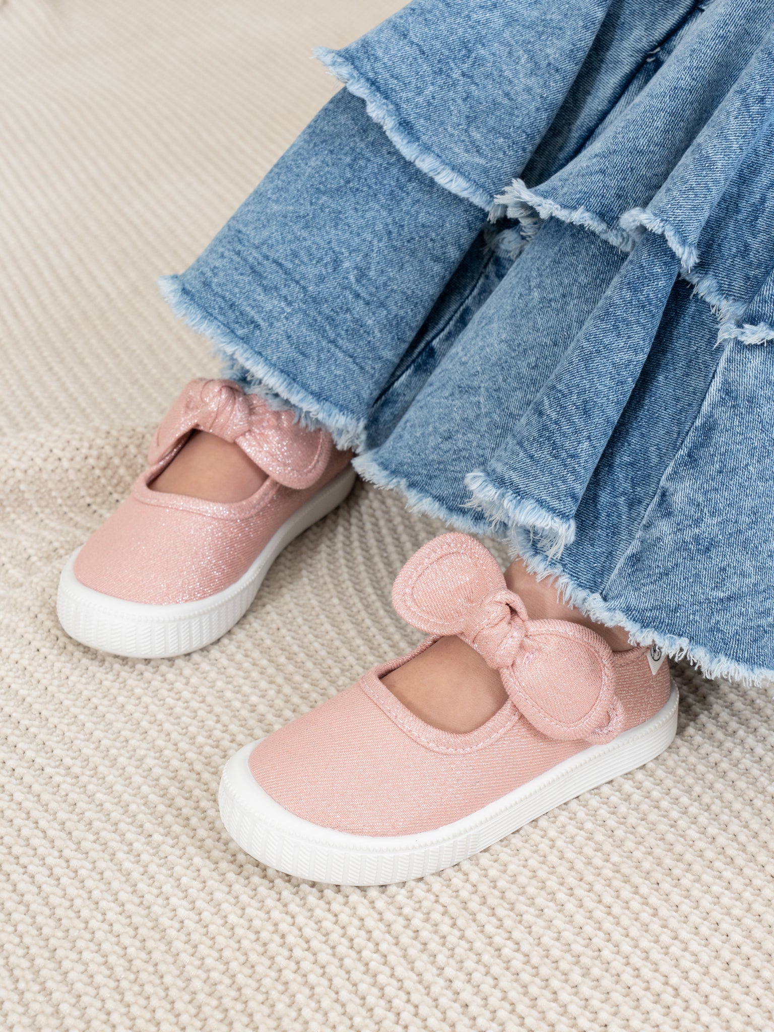 Girls' Sparkly Bow Mary Jane Sneaker - Pink Glitter - Image 3