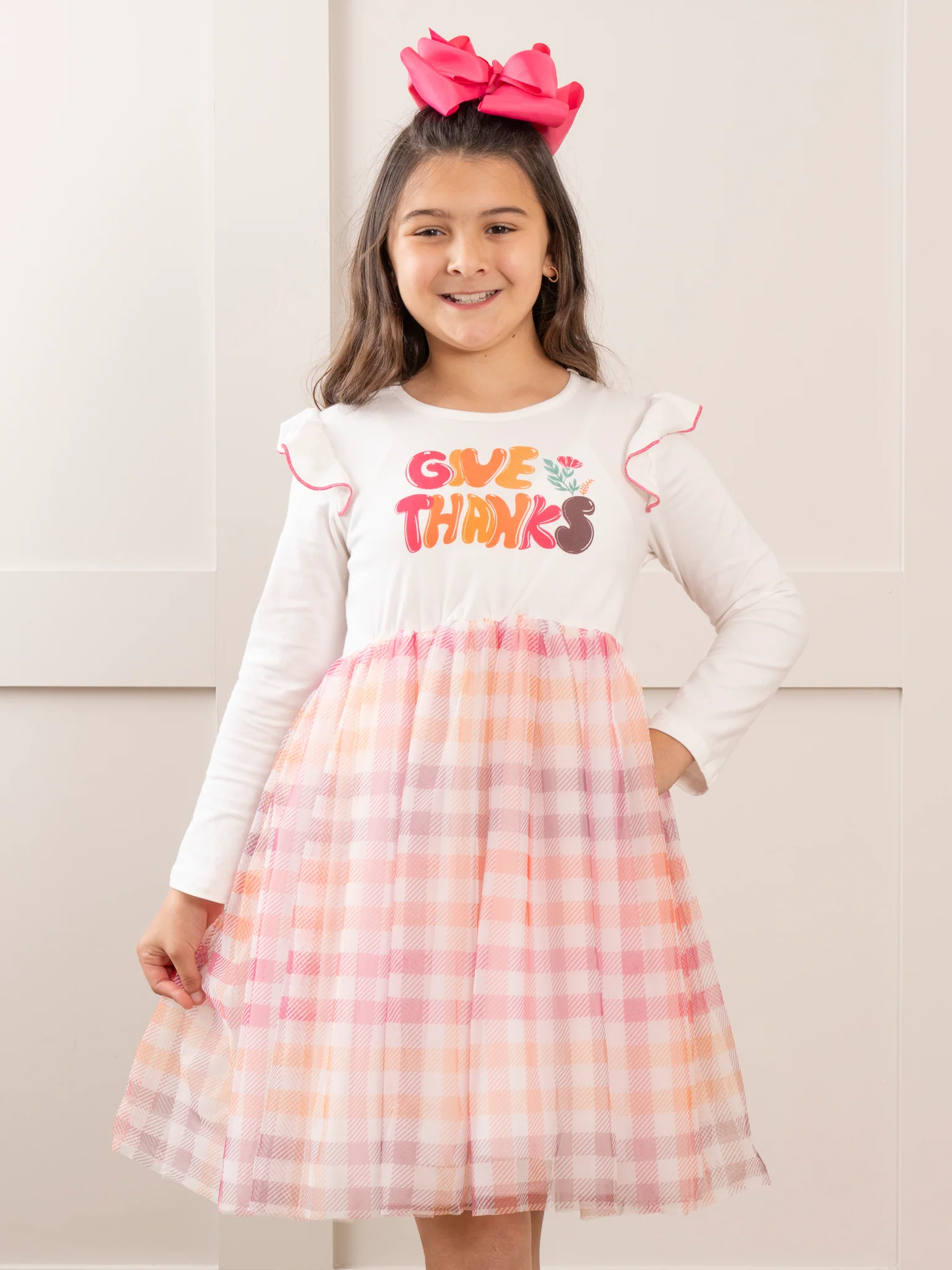 "Give Thanks" Plaid Tulle Dress - Image 3