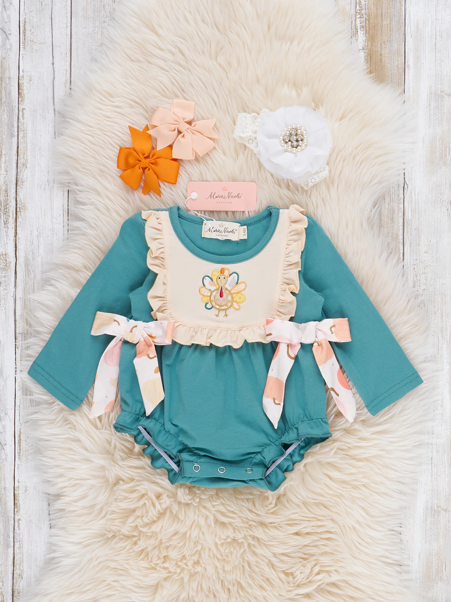 Gobble Giggles Bow Ruffle Bubble Romper