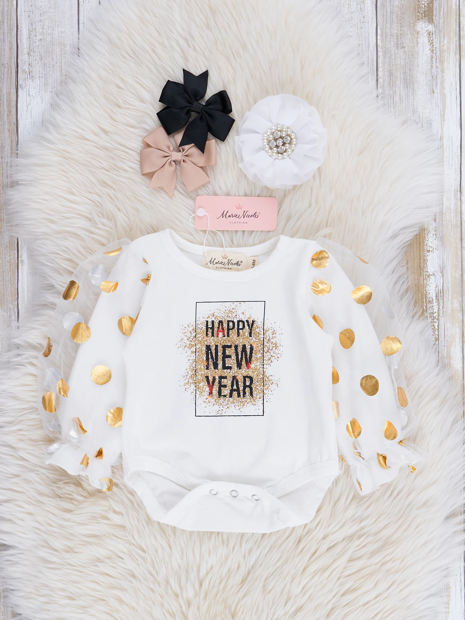 Gold Dots New Year Bubble Romper