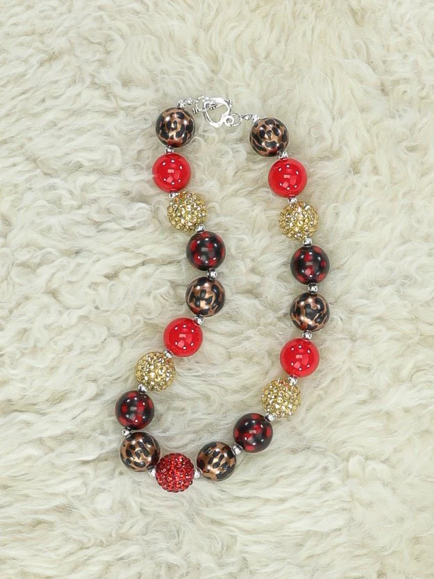Gold, Red, & Buffalo Plaid Bubbleugm Necklace