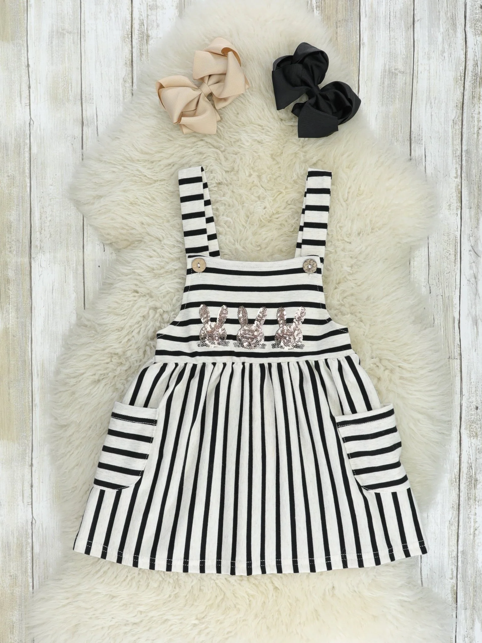 Gold Sequin Bunny Striped Dress