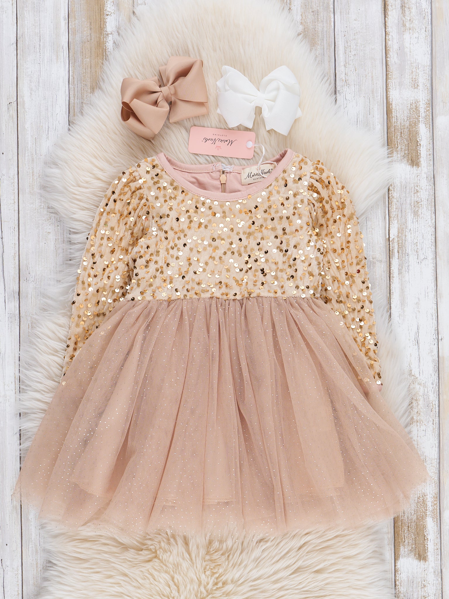 Gold Sparkle Party Long Sleeve Tulle Dress - Image 2