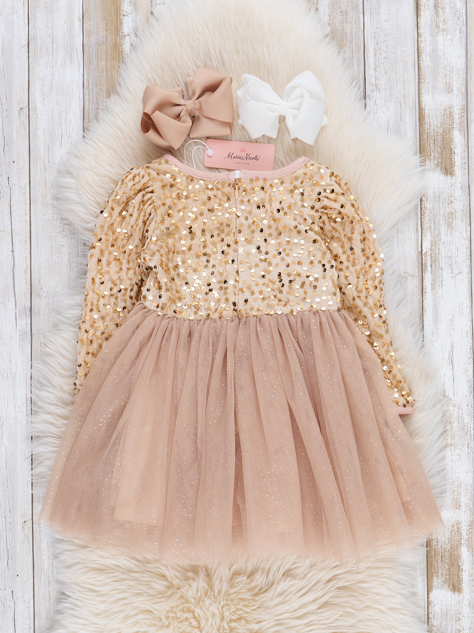 Gold Sparkle Party Long Sleeve Tulle Dress - Image 3