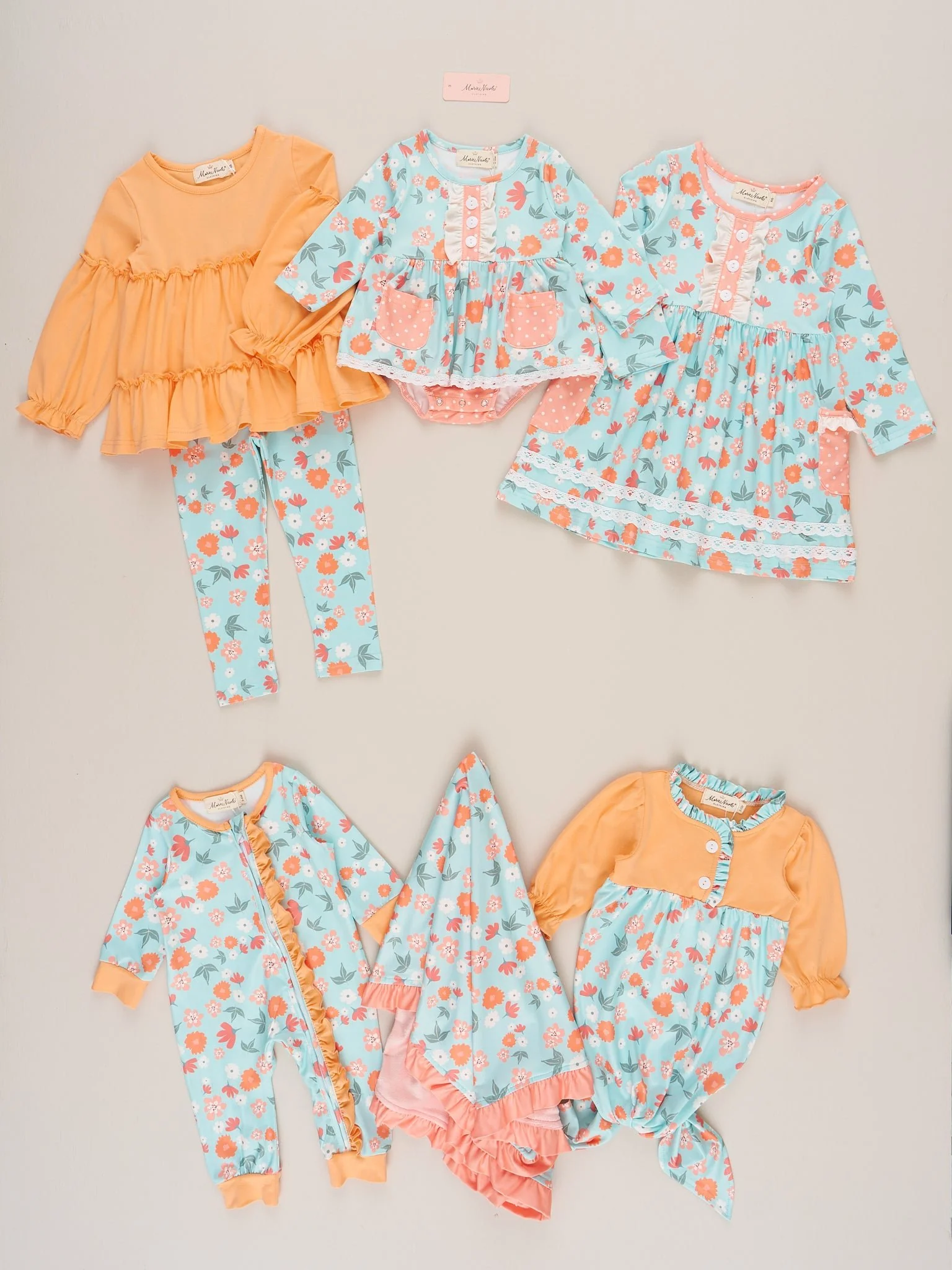 Golden Blooms Floral Ruffle Sleeper Pajamas - Image 3