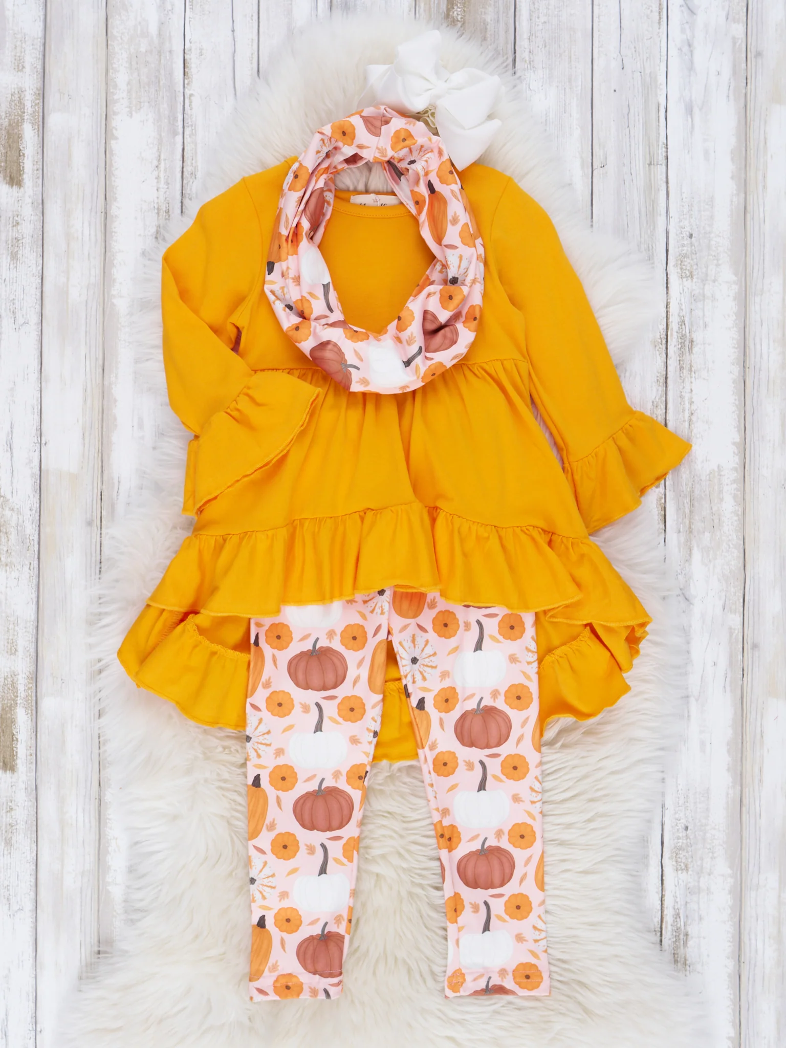 Golden Pumpkin Ruffle Scarf Outfit