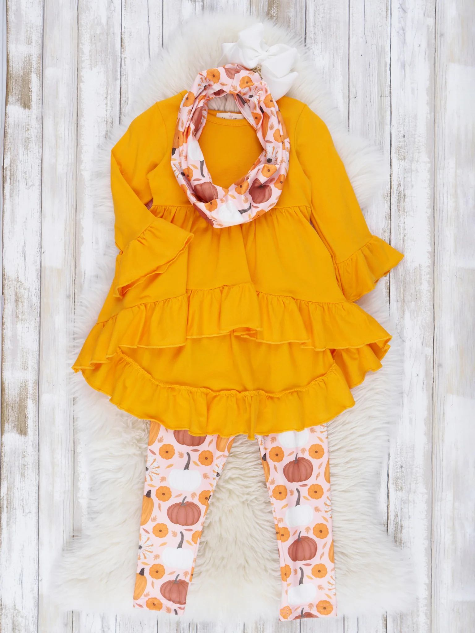 Golden Pumpkin Ruffle Scarf Outfit - Image 2