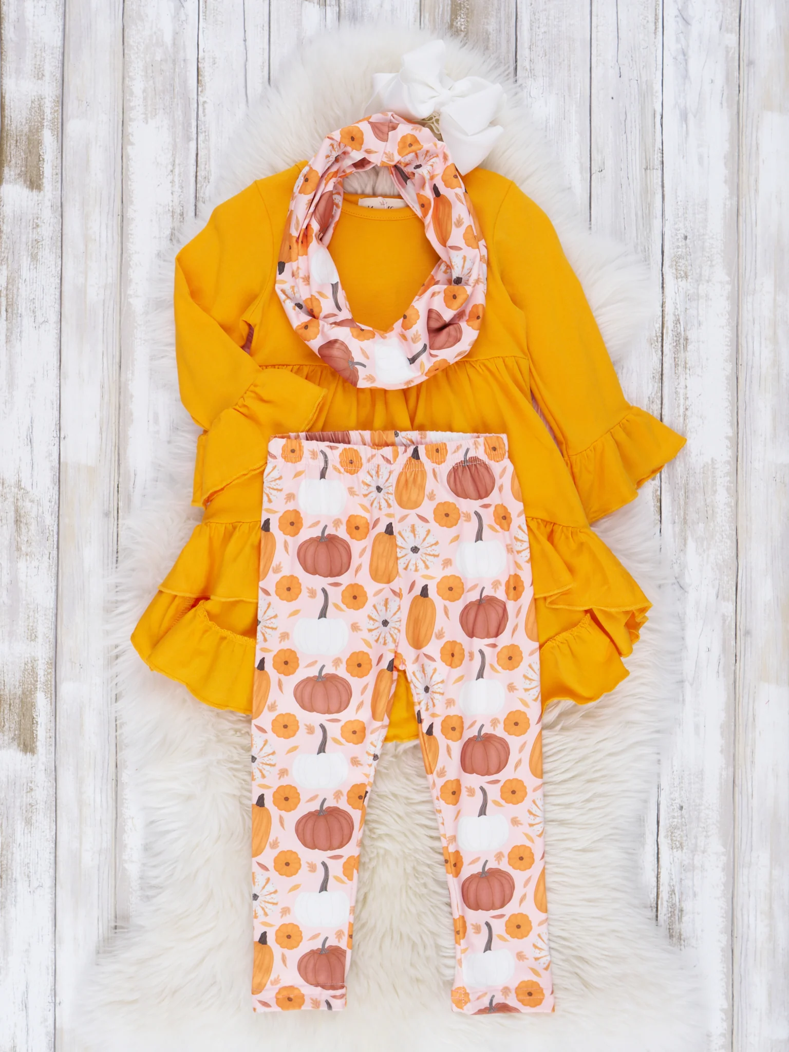 Golden Pumpkin Ruffle Scarf Outfit - Image 3