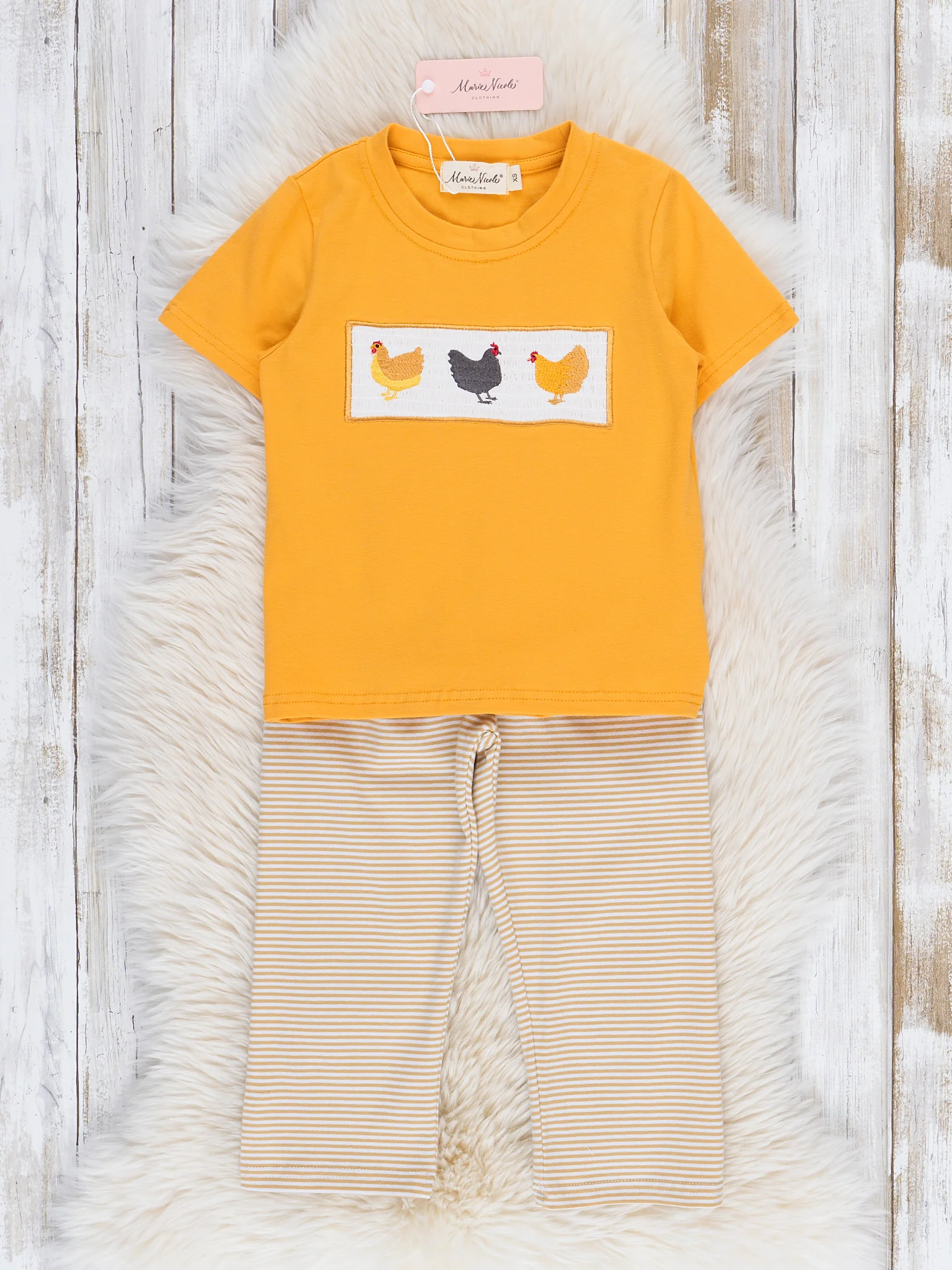 Golden Smocked Chicken Party Outfit