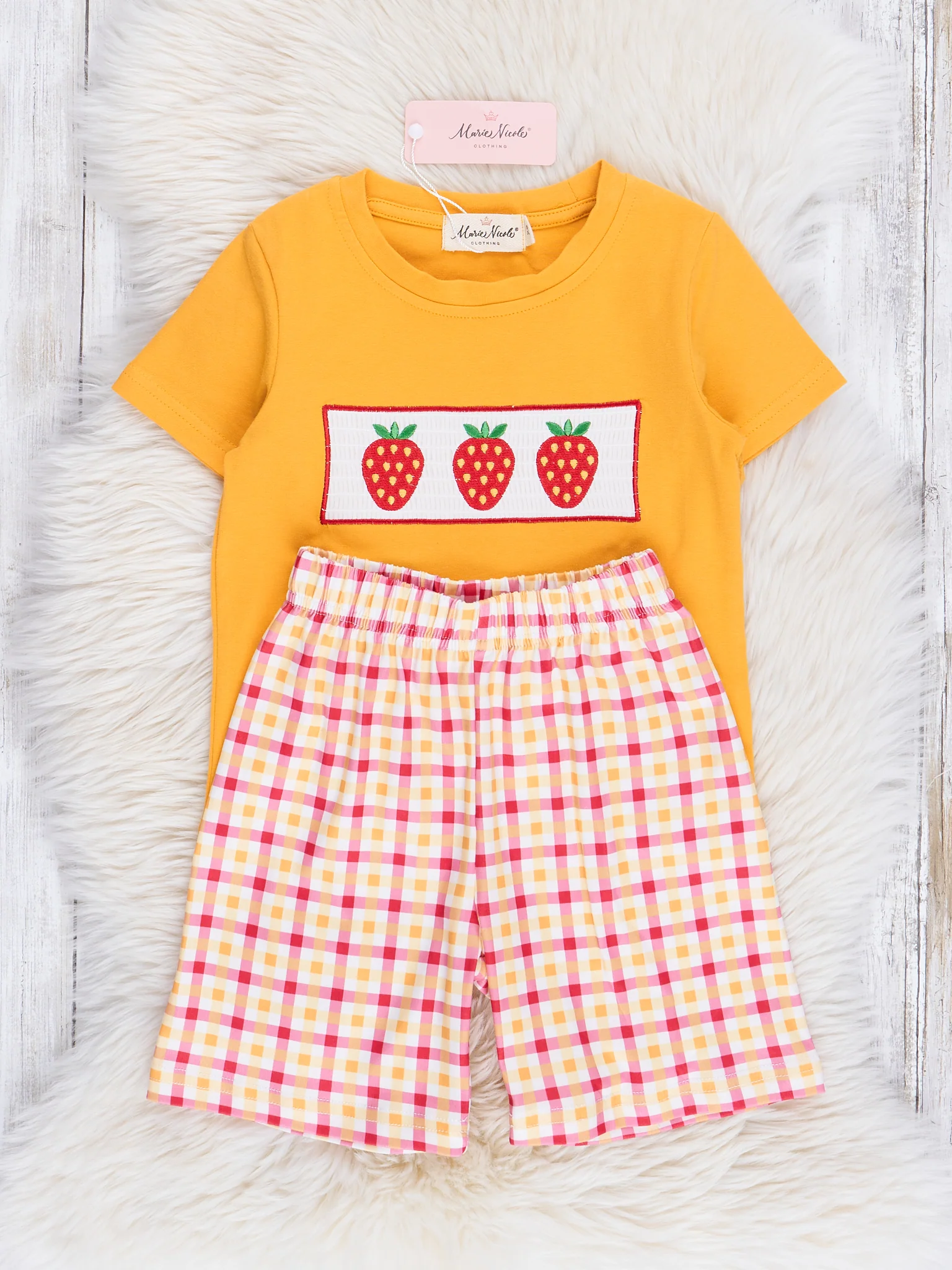 Golden Smocked Strawberries Outfit - Image 3