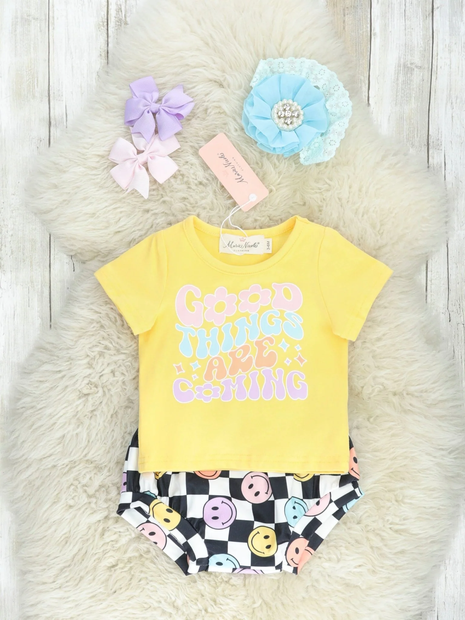 "Good Things" Smiley Check Bloomers Outfit